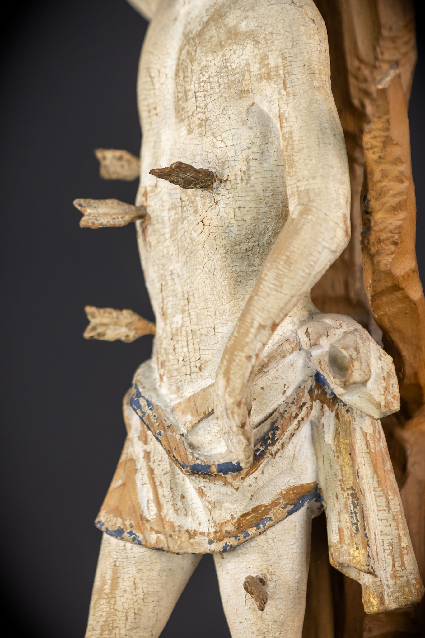 Saint Sebastian Wooden Sculpture | 1700s Antique | 17.9”