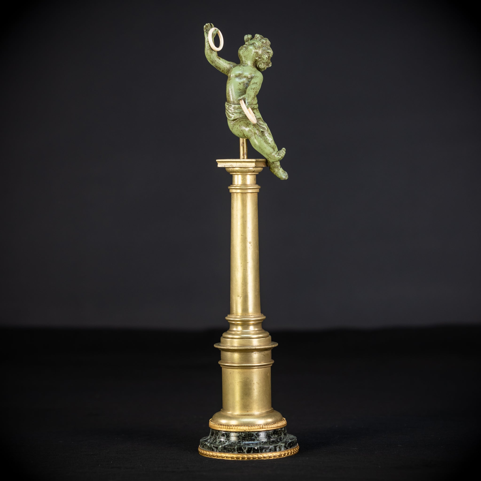Bronze Putto on Column Statue | 13.8"