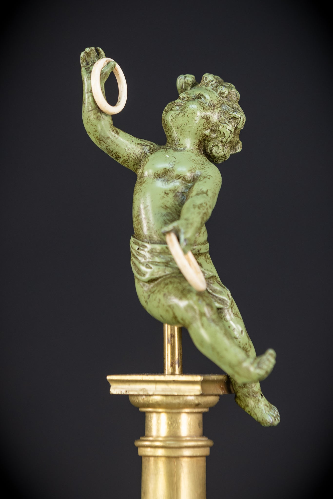 Bronze Putto on Column Statue | 13.8"