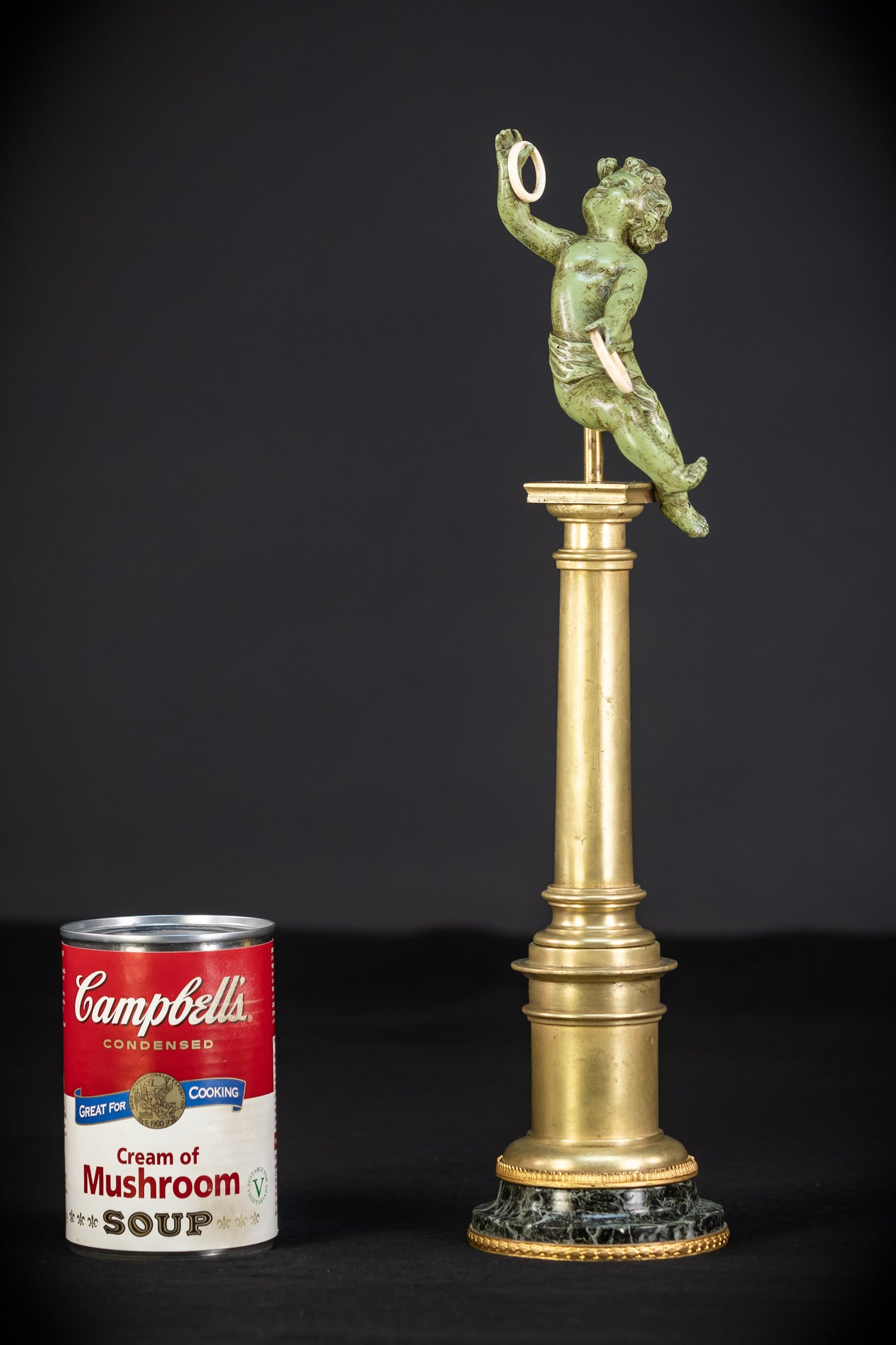 Bronze Putto on Column Statue | 13.8"