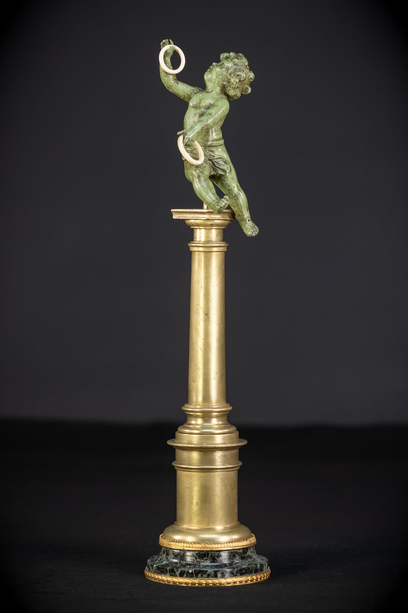 Bronze Putto on Column Statue | 13.8"