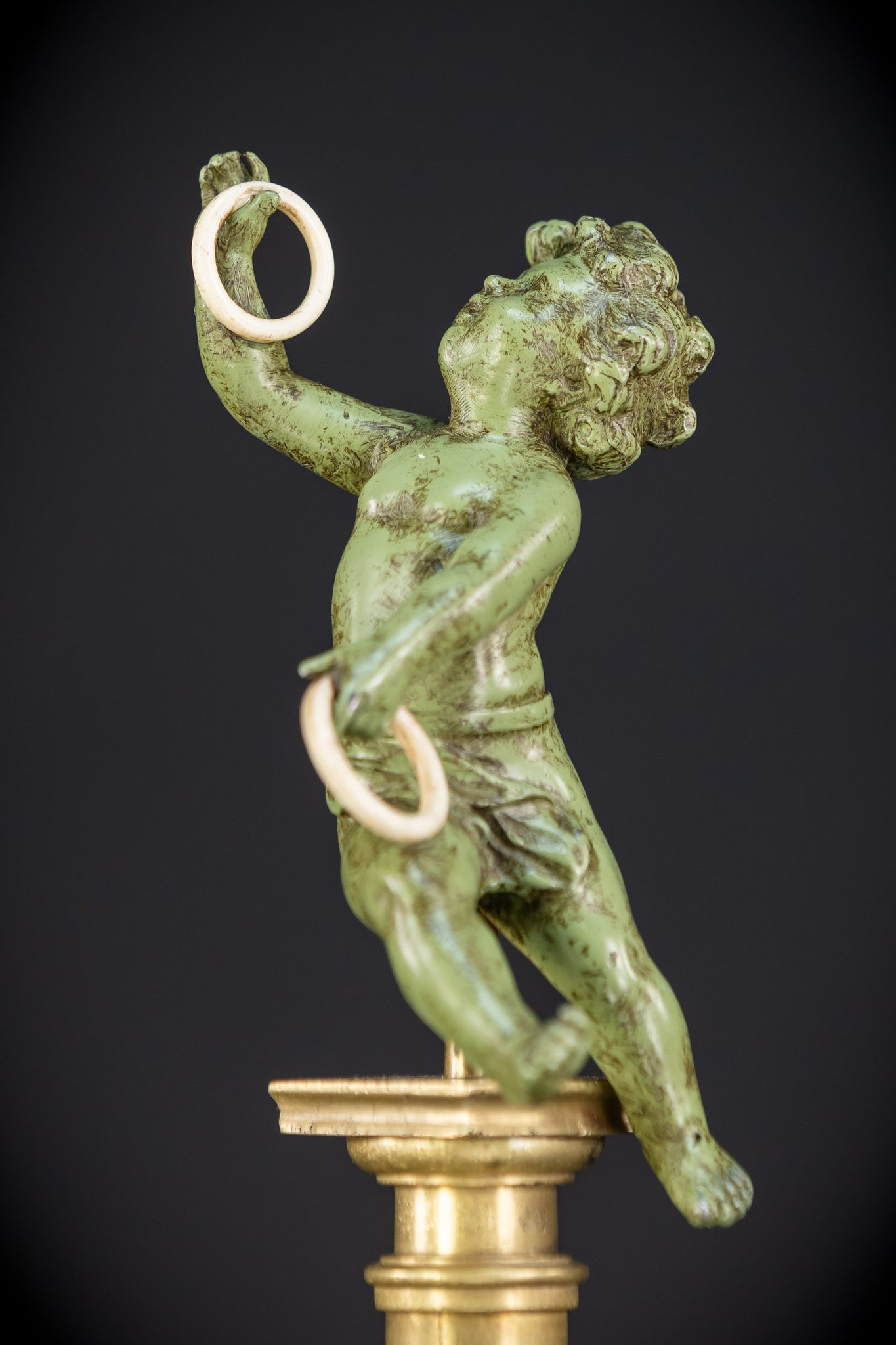 Bronze Putto on Column Statue | 13.8"