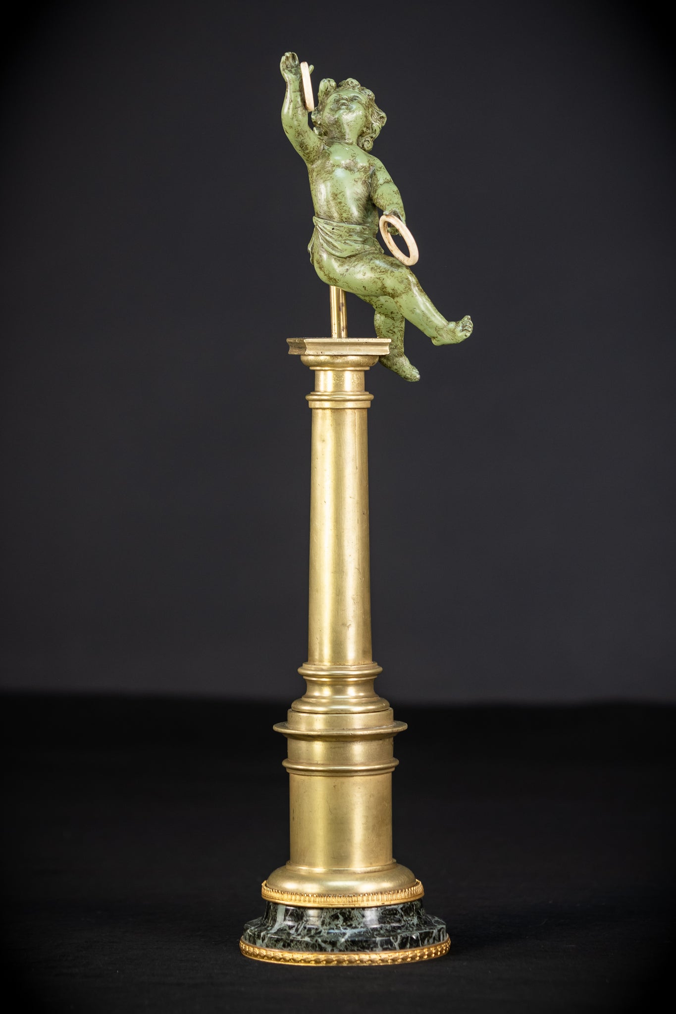 Bronze Putto on Column Statue | 13.8"