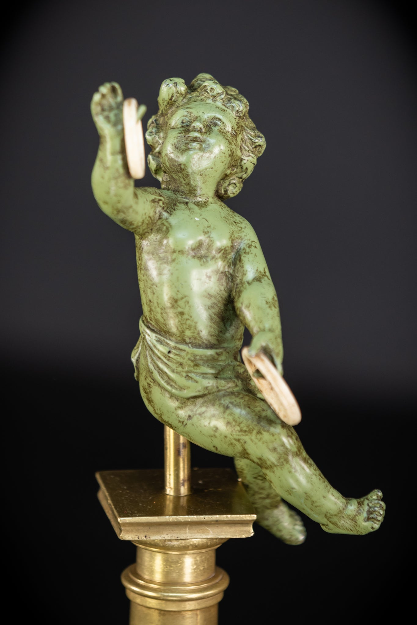 Bronze Putto on Column Statue | 13.8"