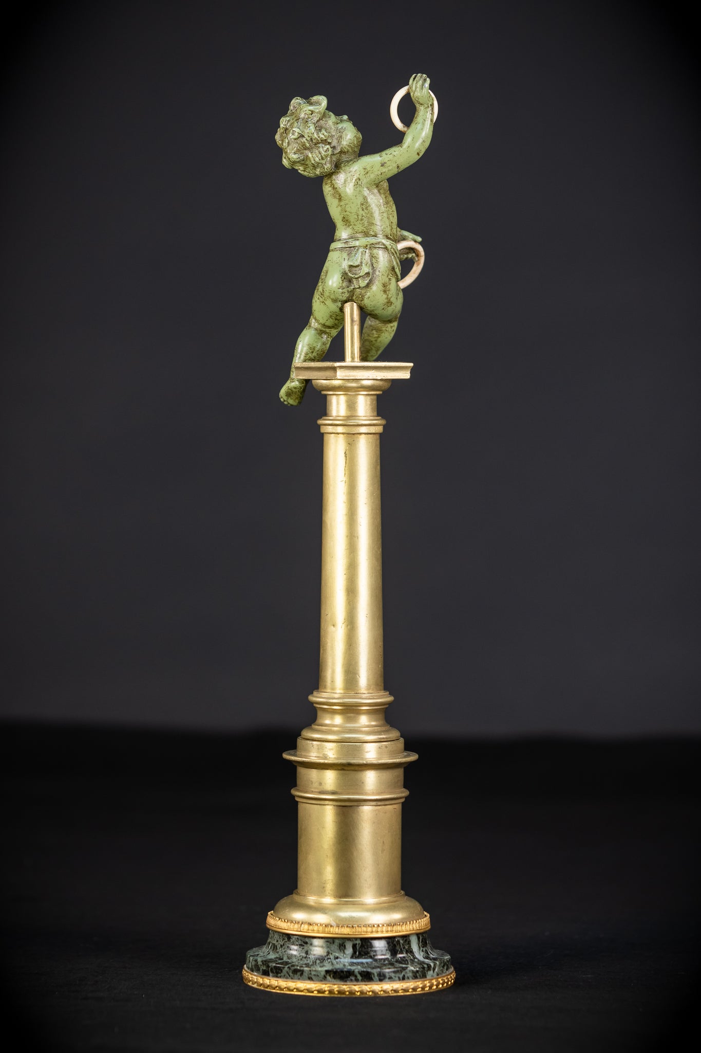 Bronze Putto on Column Statue | 13.8"