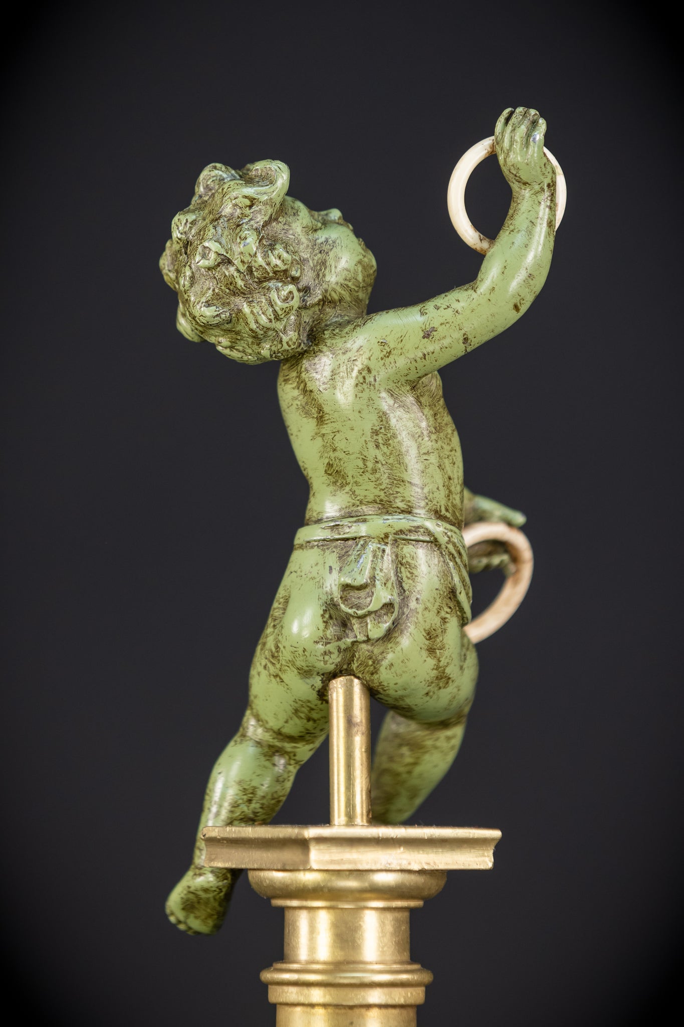 Bronze Putto on Column Statue | 13.8"