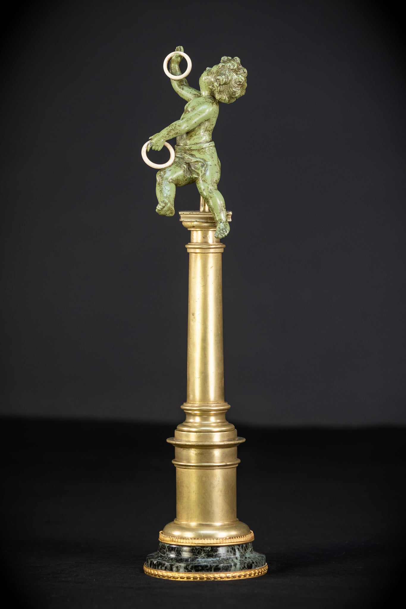 Bronze Putto on Column Statue | 13.8"