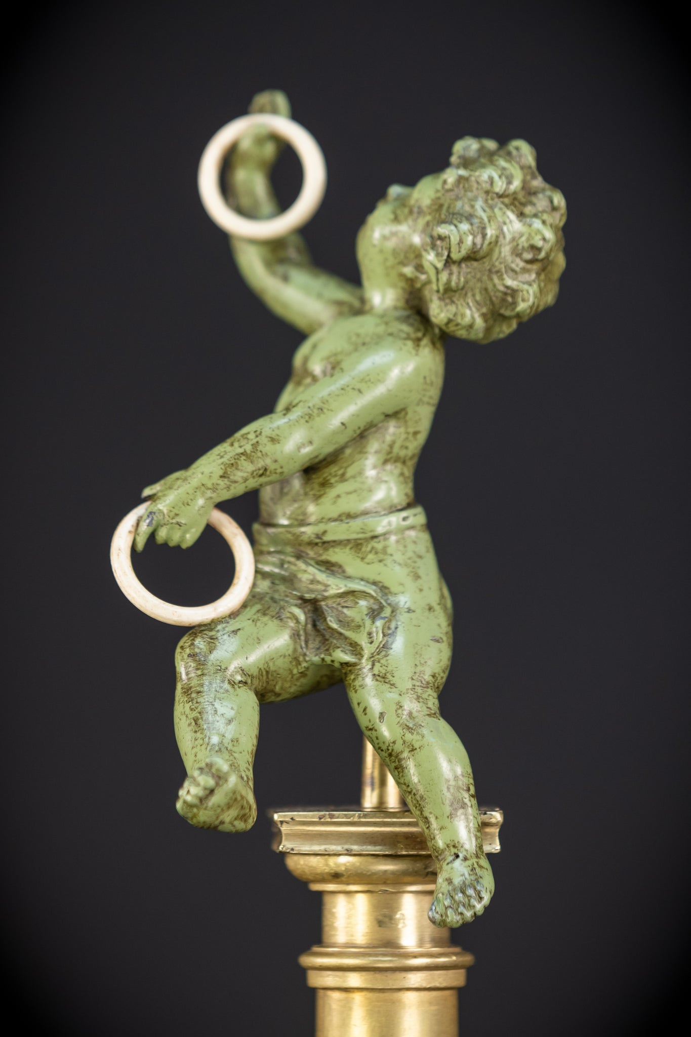 Bronze Putto on Column Statue | 13.8"
