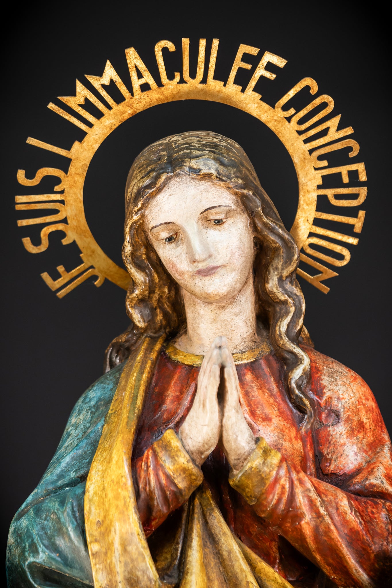 Virgin Mary Wooden Statue | 1800s Antique | 42.9” / 109 cm