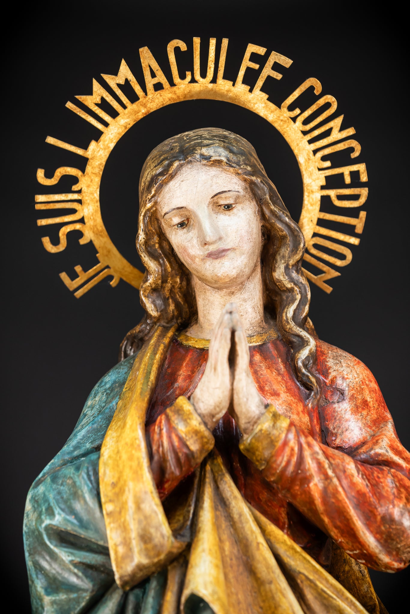 Virgin Mary Wooden Statue | 1800s Antique | 42.9” / 109 cm
