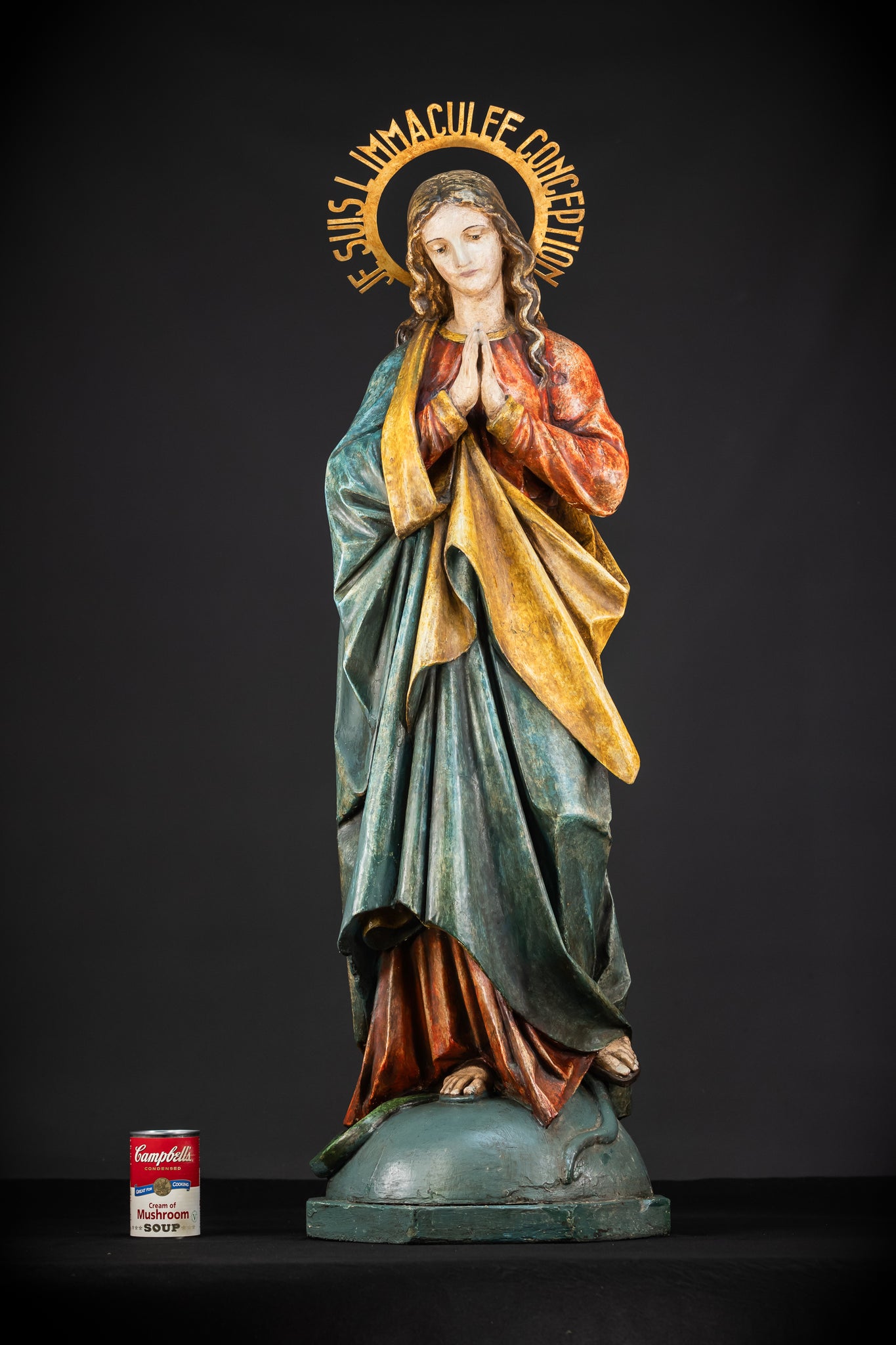 Virgin Mary Wooden Statue | 1800s Antique | 42.9” / 109 cm