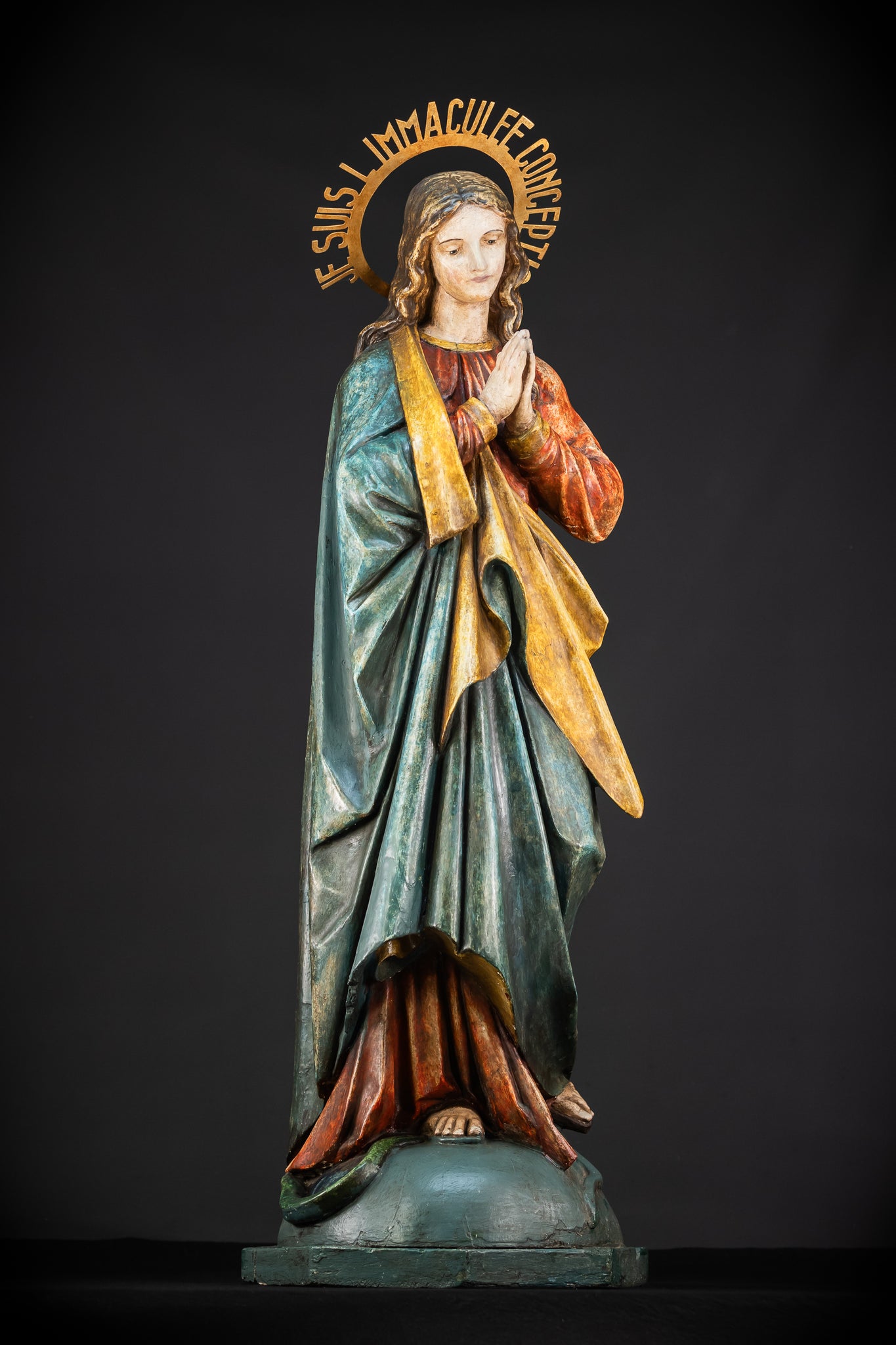 Virgin Mary Wooden Statue | 1800s Antique | 42.9” / 109 cm