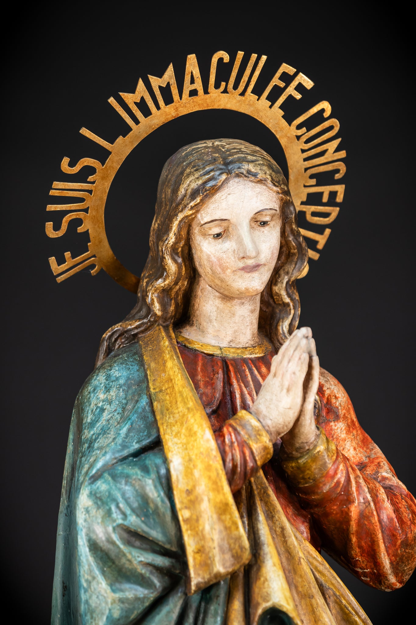 Virgin Mary Wooden Statue | 1800s Antique | 42.9” / 109 cm