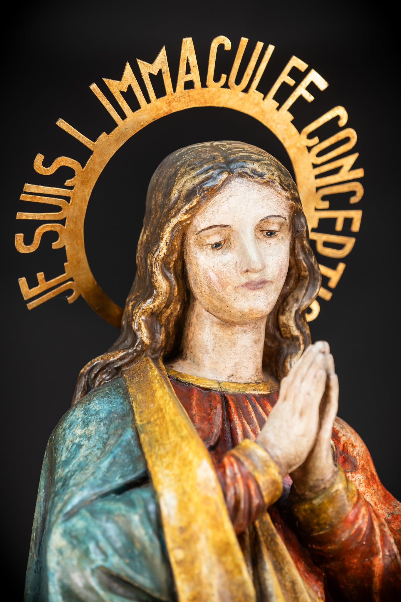 Virgin Mary Wooden Statue | 1800s Antique | 42.9” / 109 cm
