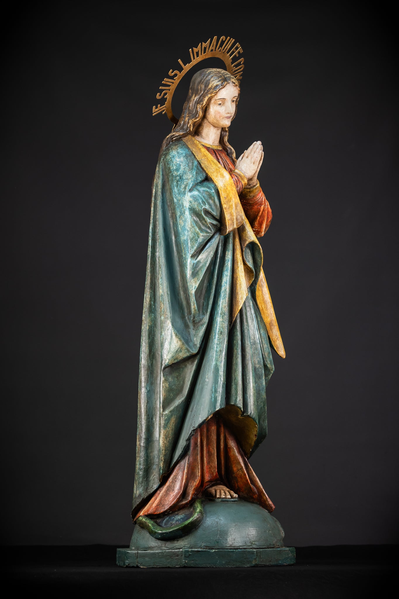 Virgin Mary Wooden Statue | 1800s Antique | 42.9” / 109 cm