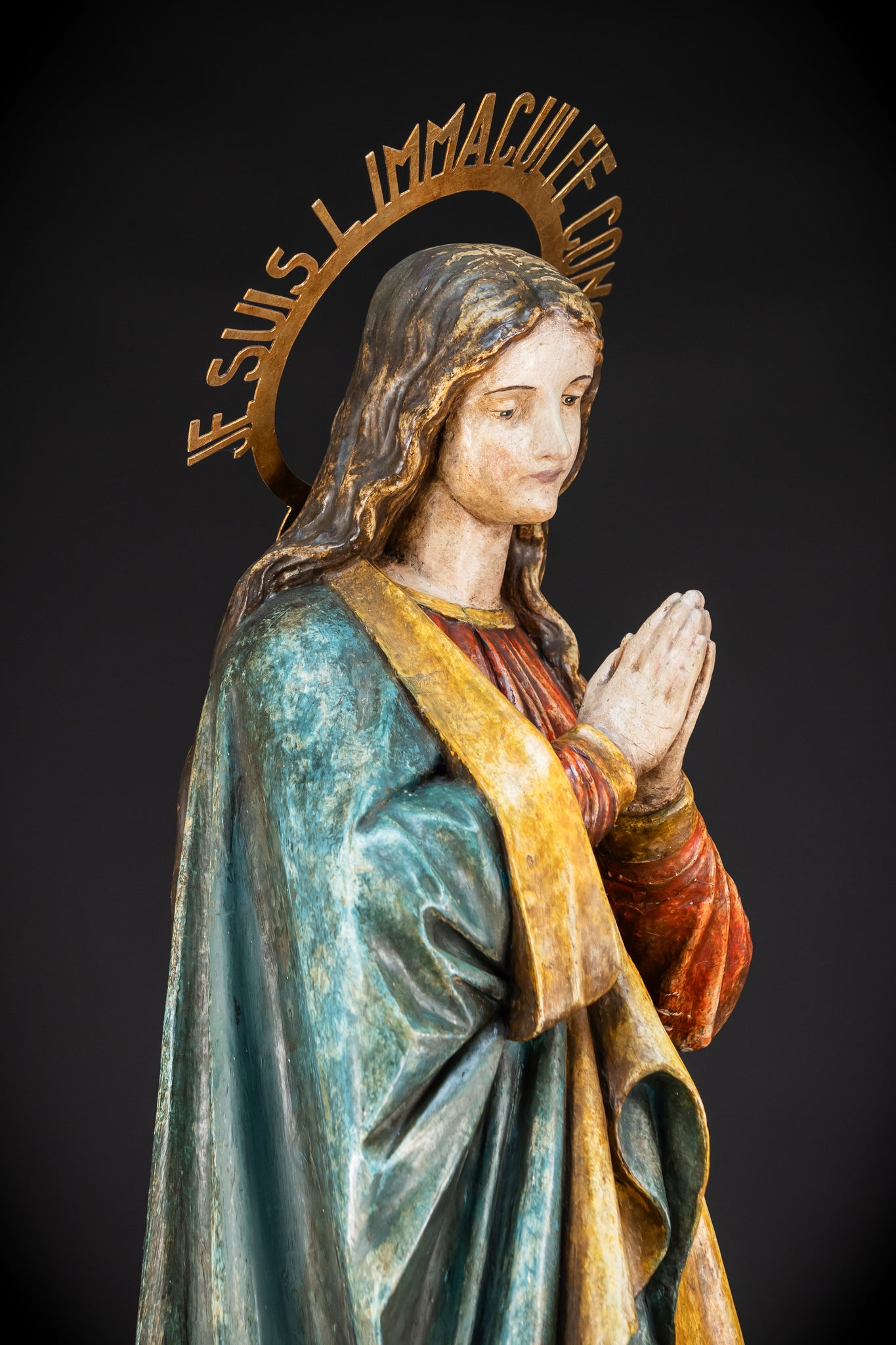 Virgin Mary Wooden Statue | 1800s Antique | 42.9” / 109 cm