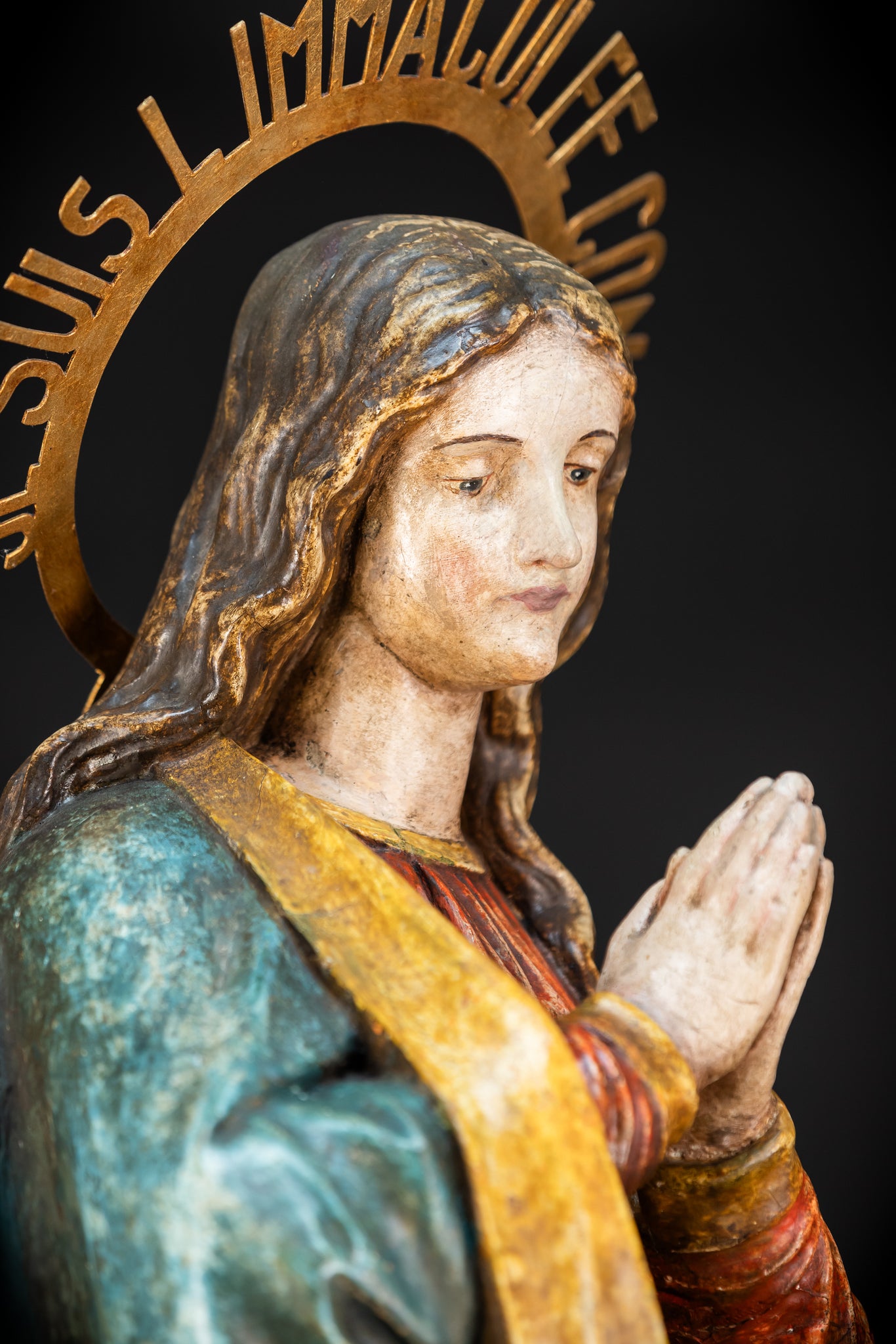 Virgin Mary Wooden Statue | 1800s Antique | 42.9” / 109 cm