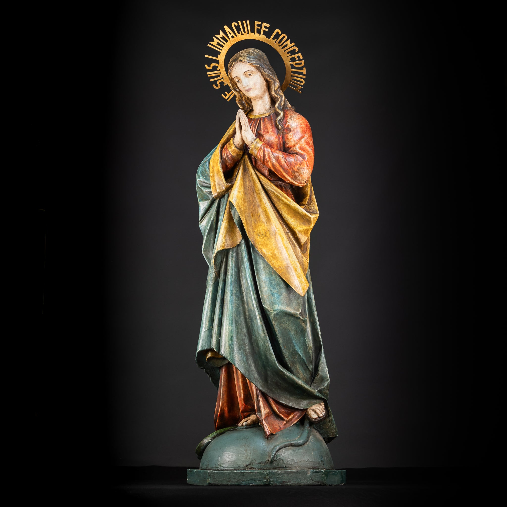 Virgin Mary Wooden Statue | 1800s Antique | 42.9” / 109 cm