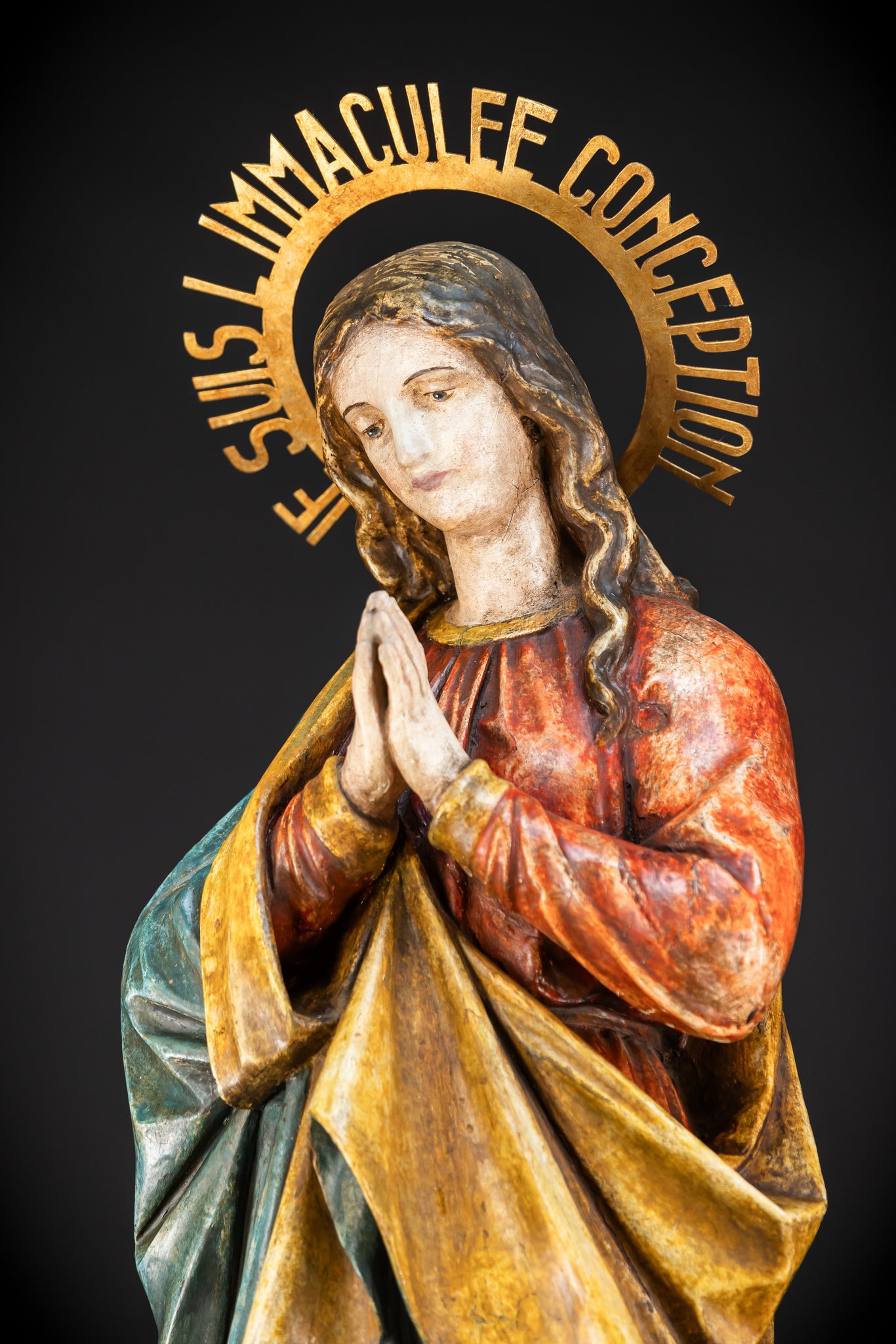 Virgin Mary Wooden Statue | 1800s Antique | 42.9” / 109 cm