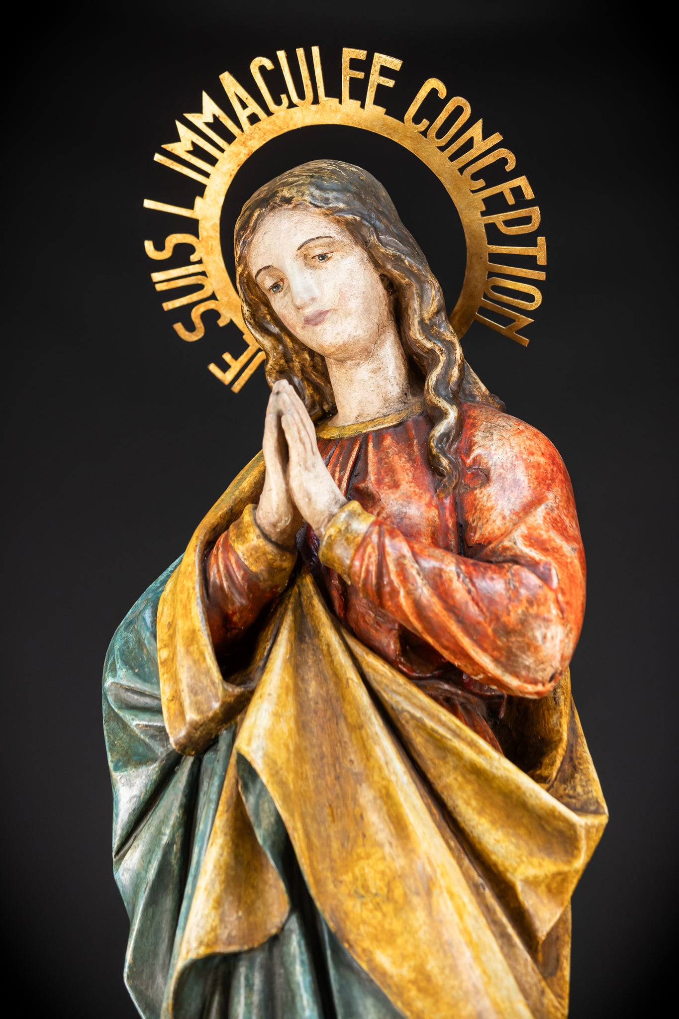Virgin Mary Wooden Statue | 1800s Antique | 42.9” / 109 cm