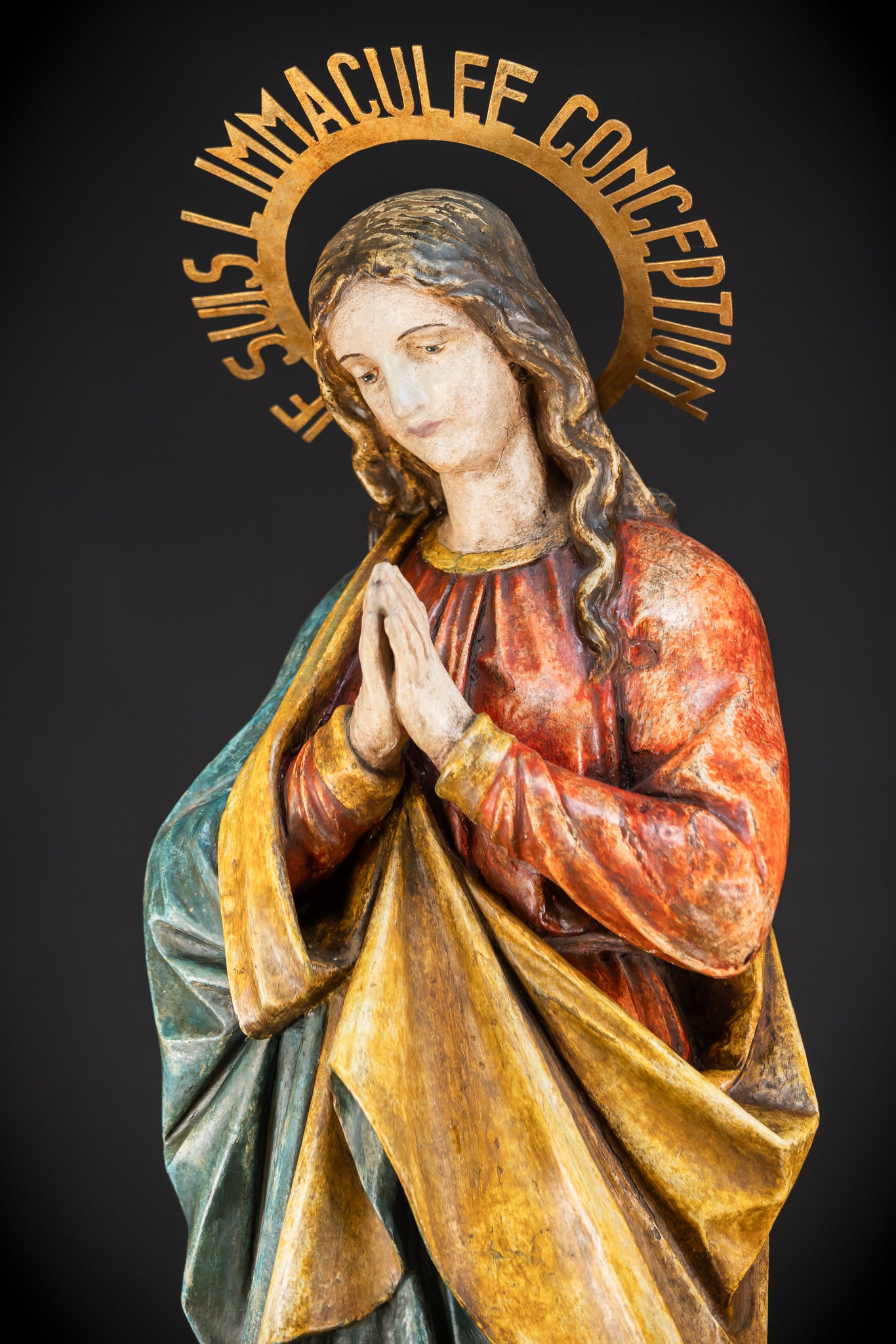 Virgin Mary Wooden Statue | 1800s Antique | 42.9” / 109 cm
