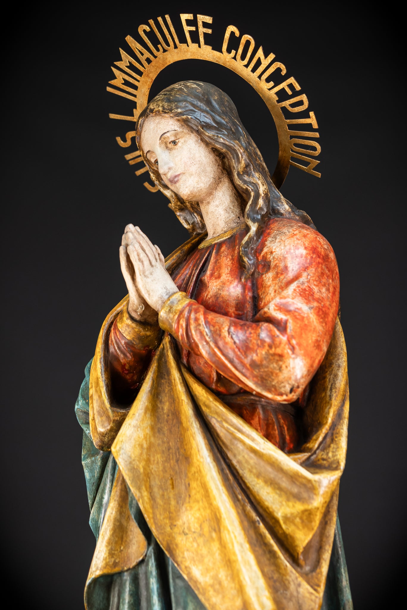 Virgin Mary Wooden Statue | 1800s Antique | 42.9” / 109 cm
