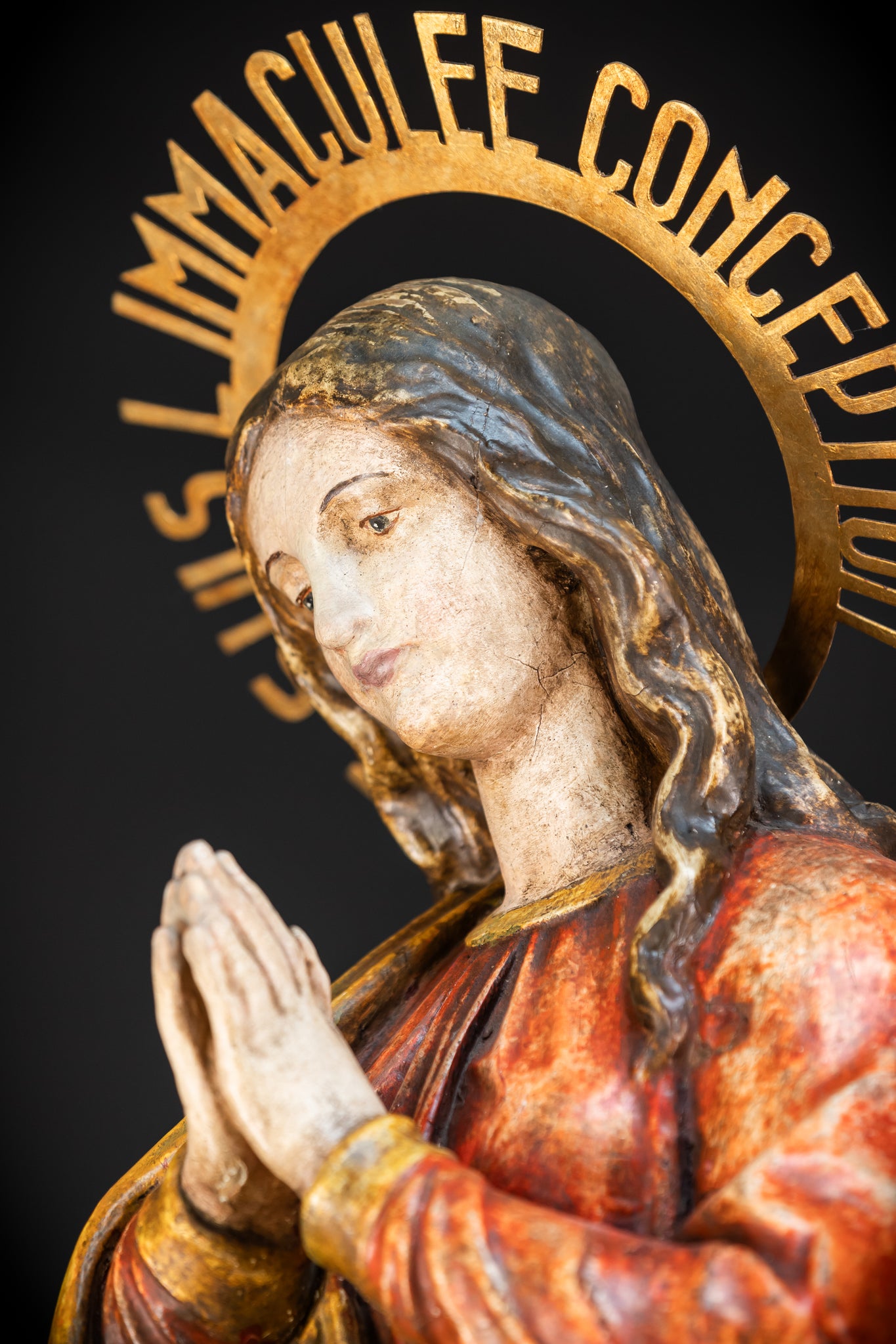 Virgin Mary Wooden Statue | 1800s Antique | 42.9” / 109 cm