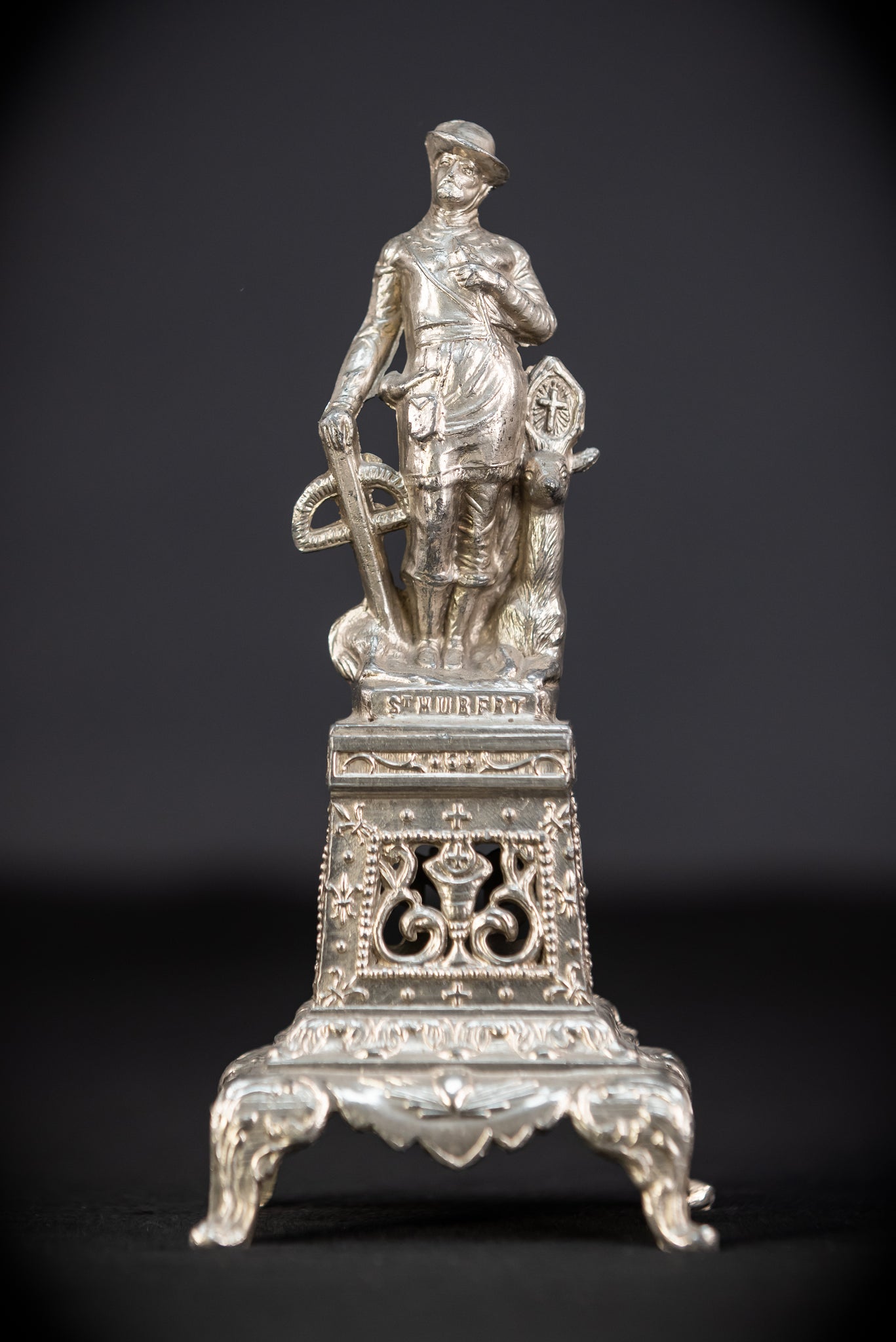 St Hubert Silvered Metal | Early 1900s Antique | 8.1” / 20.5 cm