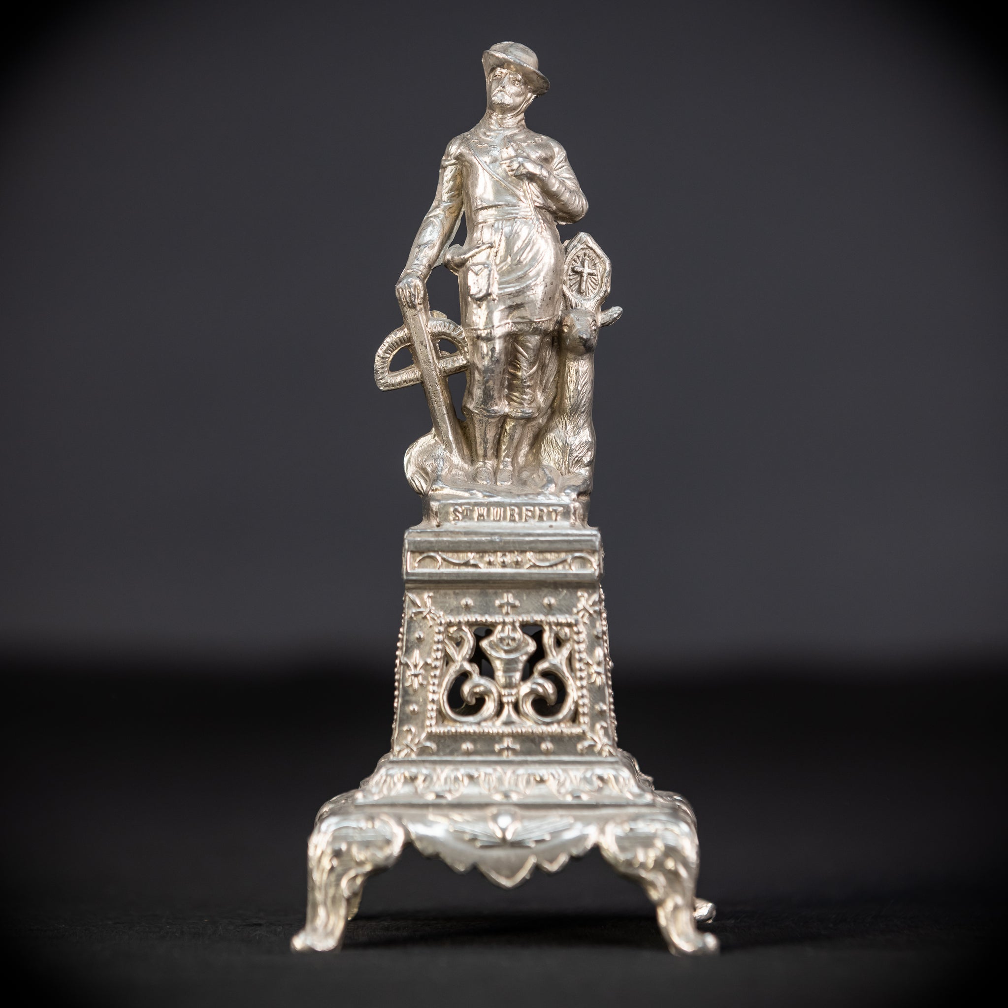 St Hubert Silvered Metal | Early 1900s Antique | 8.1” / 20.5 cm