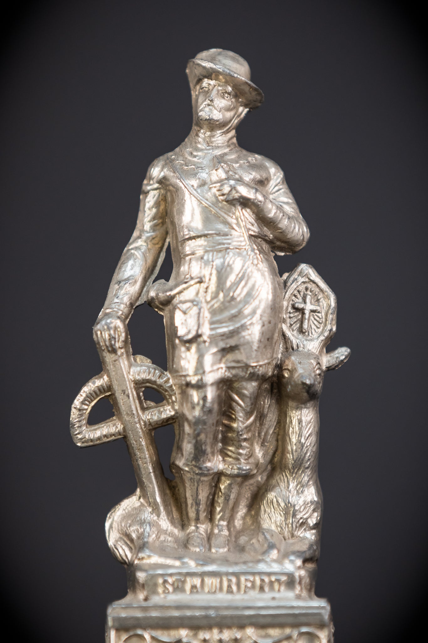 St Hubert Silvered Metal | Early 1900s Antique | 8.1” / 20.5 cm
