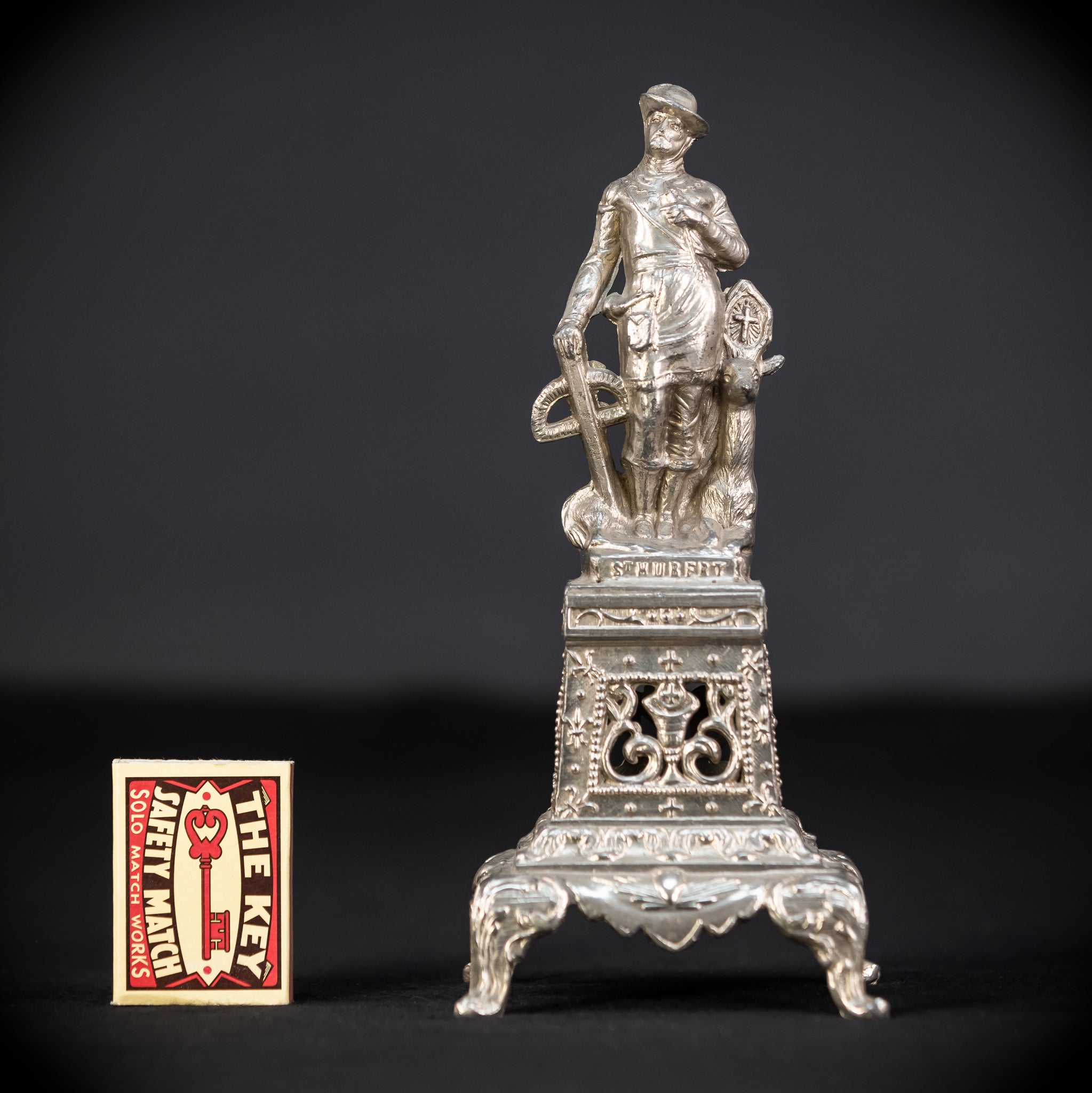 St Hubert Silvered Metal | Early 1900s Antique | 8.1” / 20.5 cm