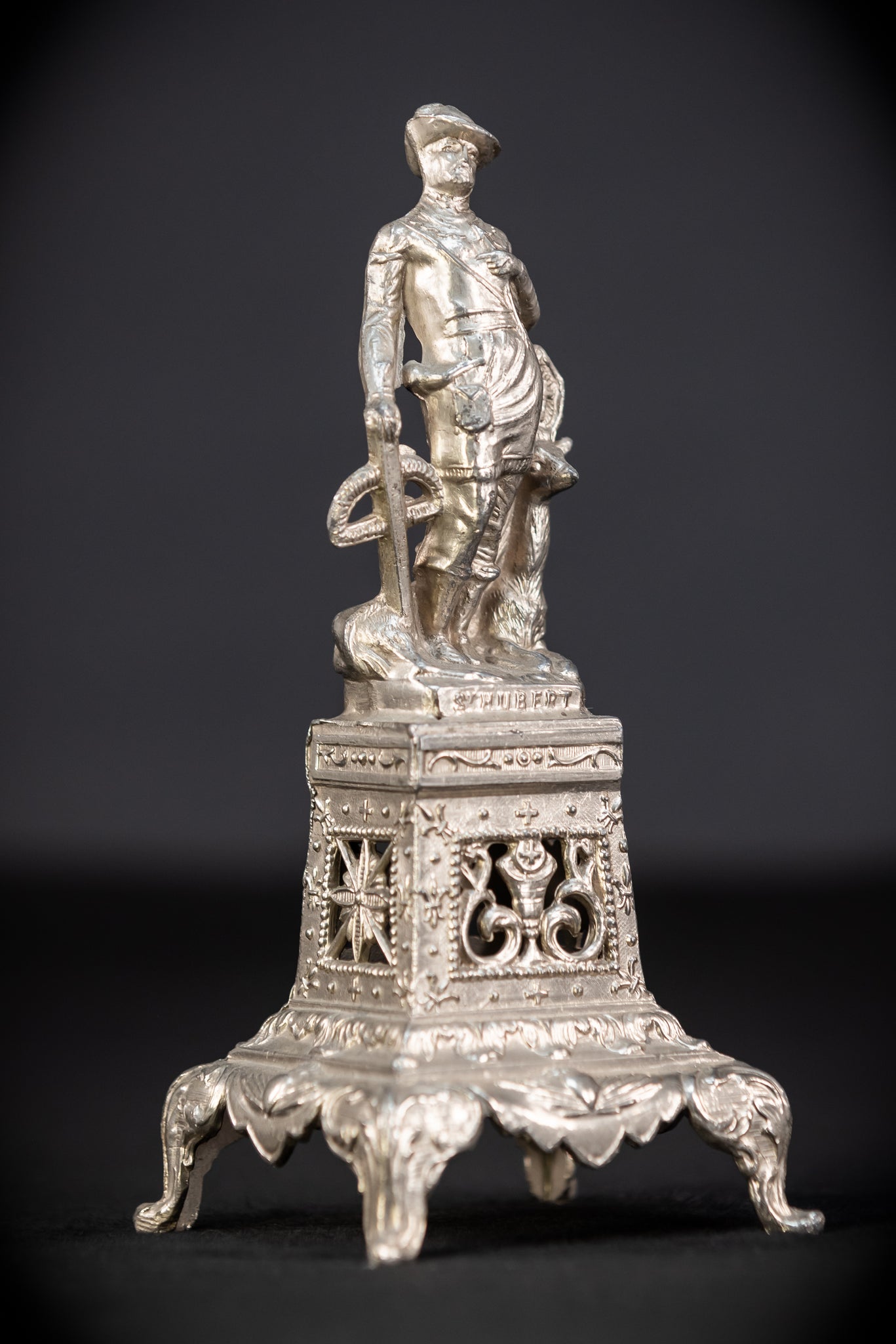 St Hubert Silvered Metal | Early 1900s Antique | 8.1” / 20.5 cm