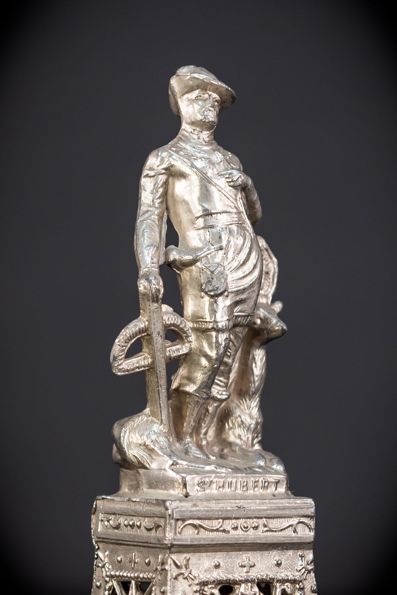 St Hubert Silvered Metal | Early 1900s Antique | 8.1” / 20.5 cm