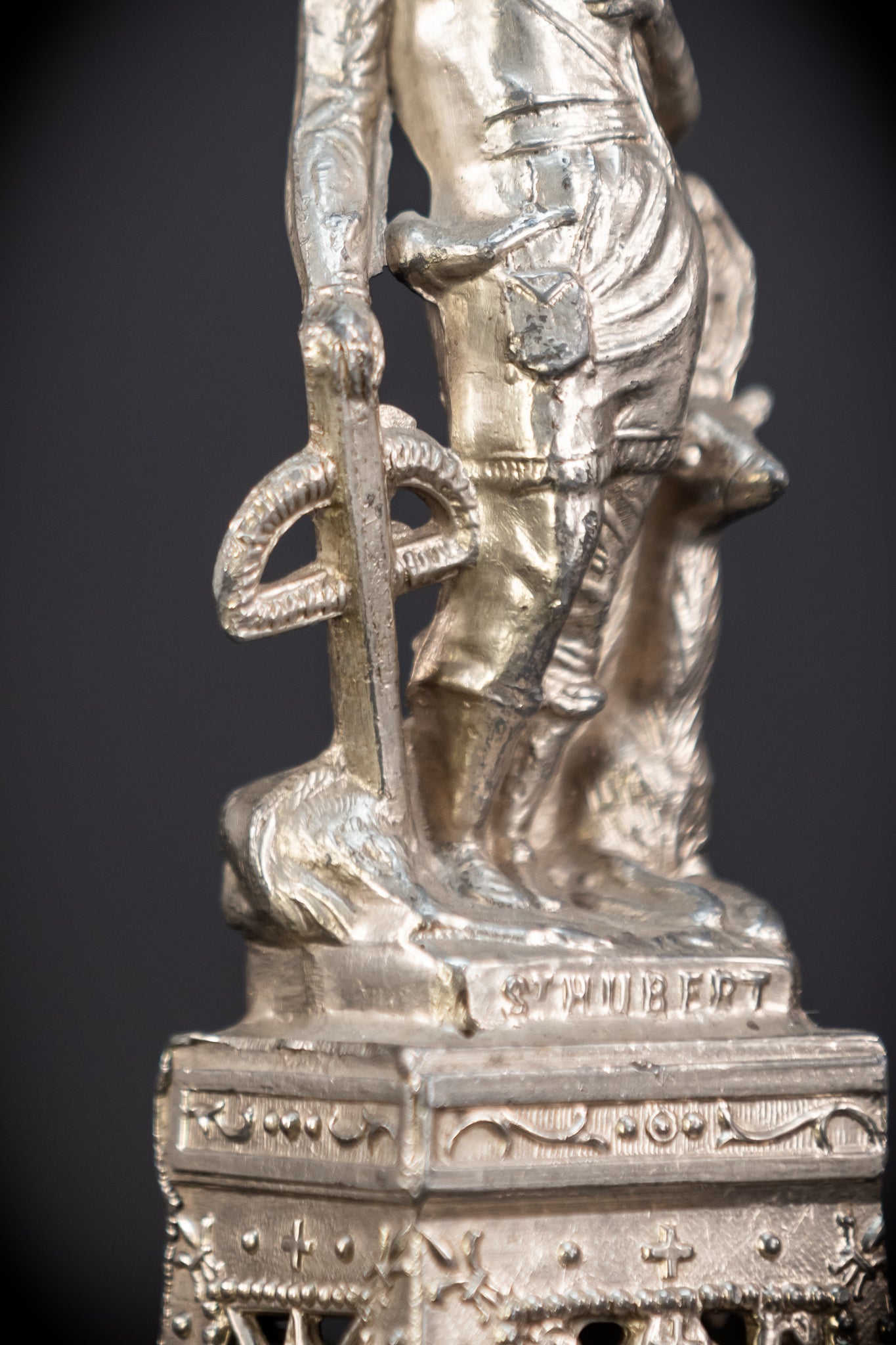 St Hubert Silvered Metal | Early 1900s Antique | 8.1” / 20.5 cm