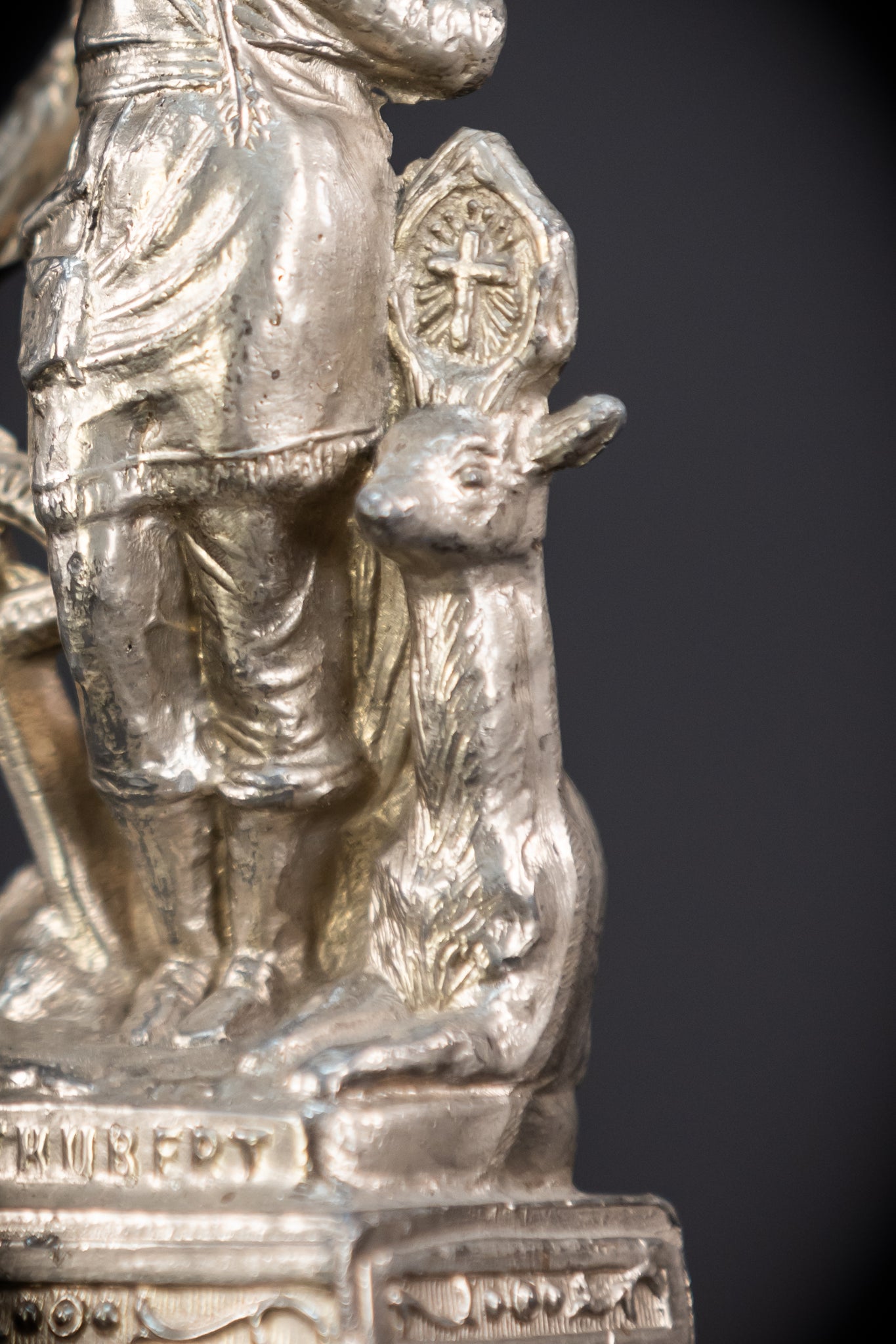 St Hubert Silvered Metal | Early 1900s Antique | 8.1” / 20.5 cm