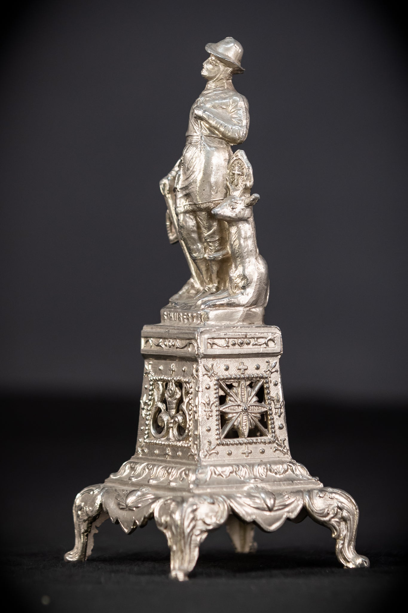 St Hubert Silvered Metal | Early 1900s Antique | 8.1” / 20.5 cm