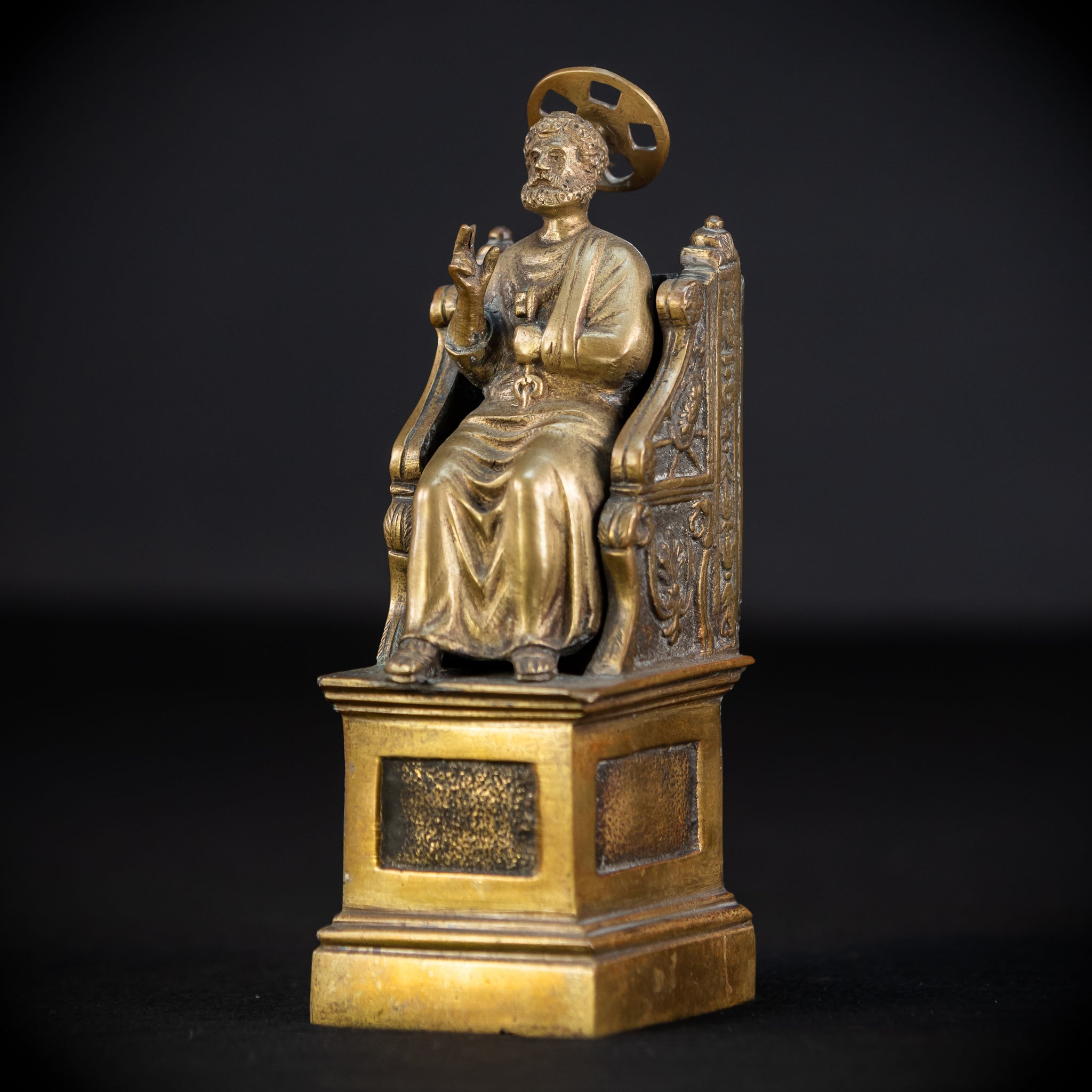 St Peter Bronze Statue | 1800s Antique | 7.1" / 18 cm