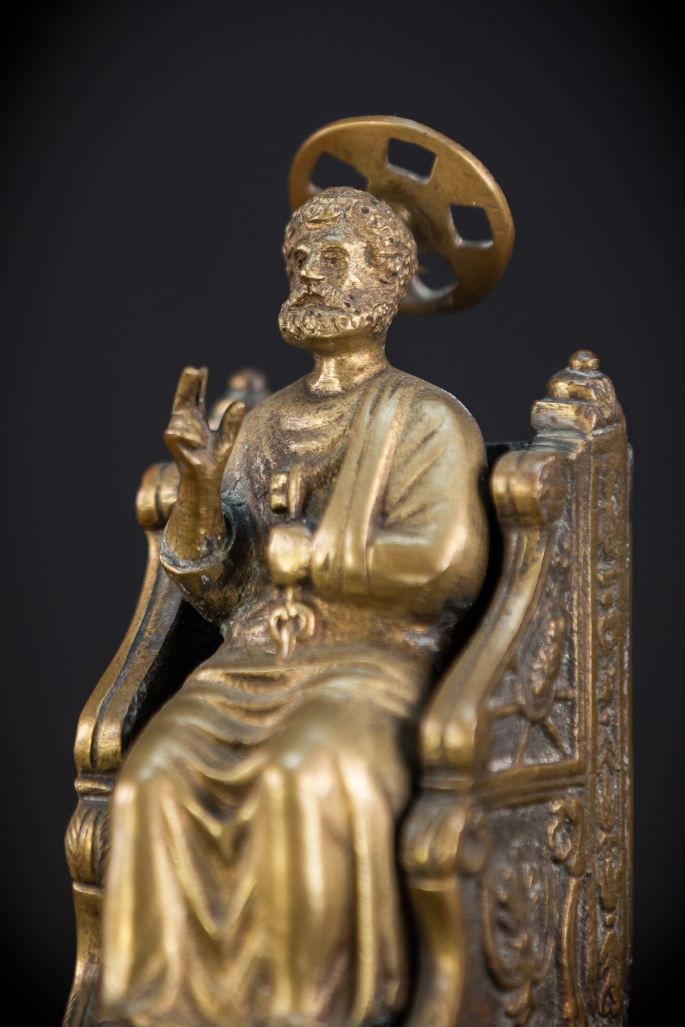 St Peter Bronze Statue | 1800s Antique | 7.1" / 18 cm