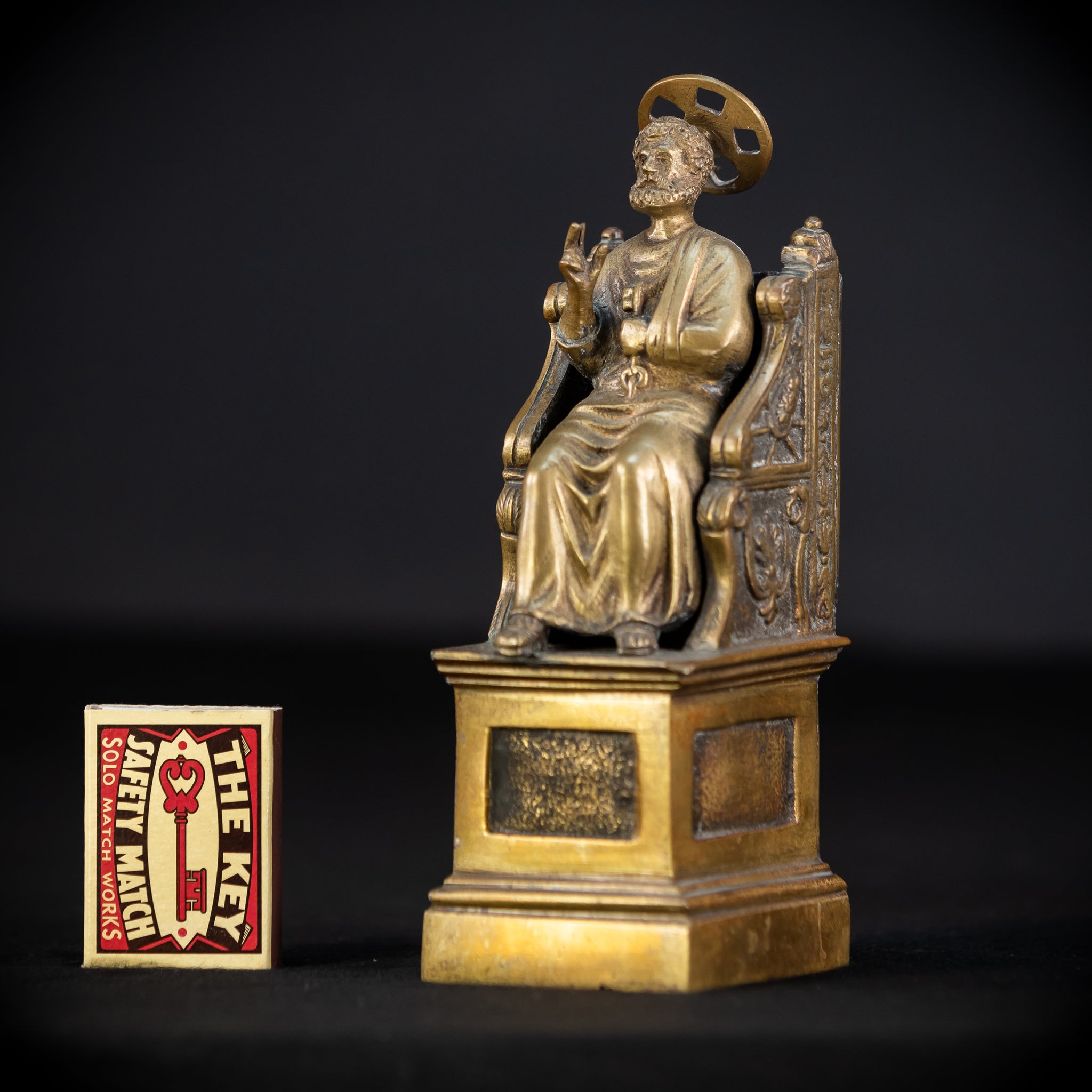 St Peter Bronze Statue | 1800s Antique | 7.1" / 18 cm