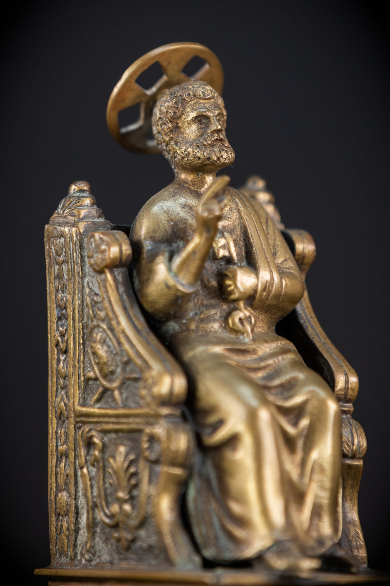 St Peter Bronze Statue | 1800s Antique | 7.1" / 18 cm