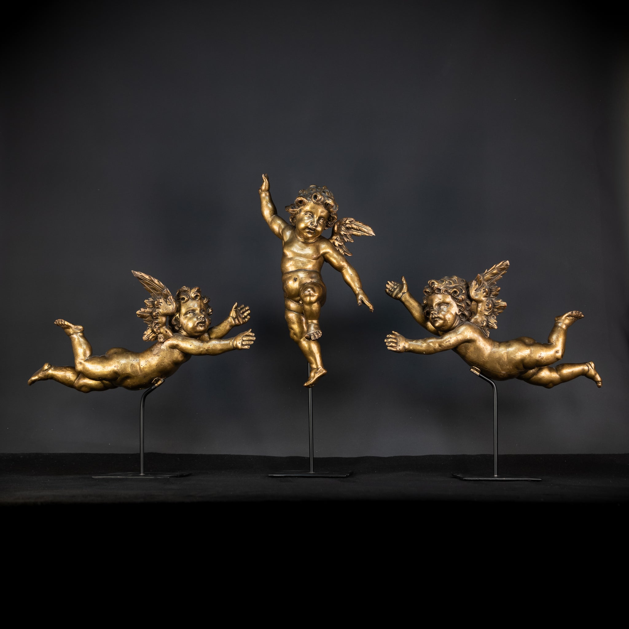 Set of Three Angel Statues | 1800s Antique | 18.9"