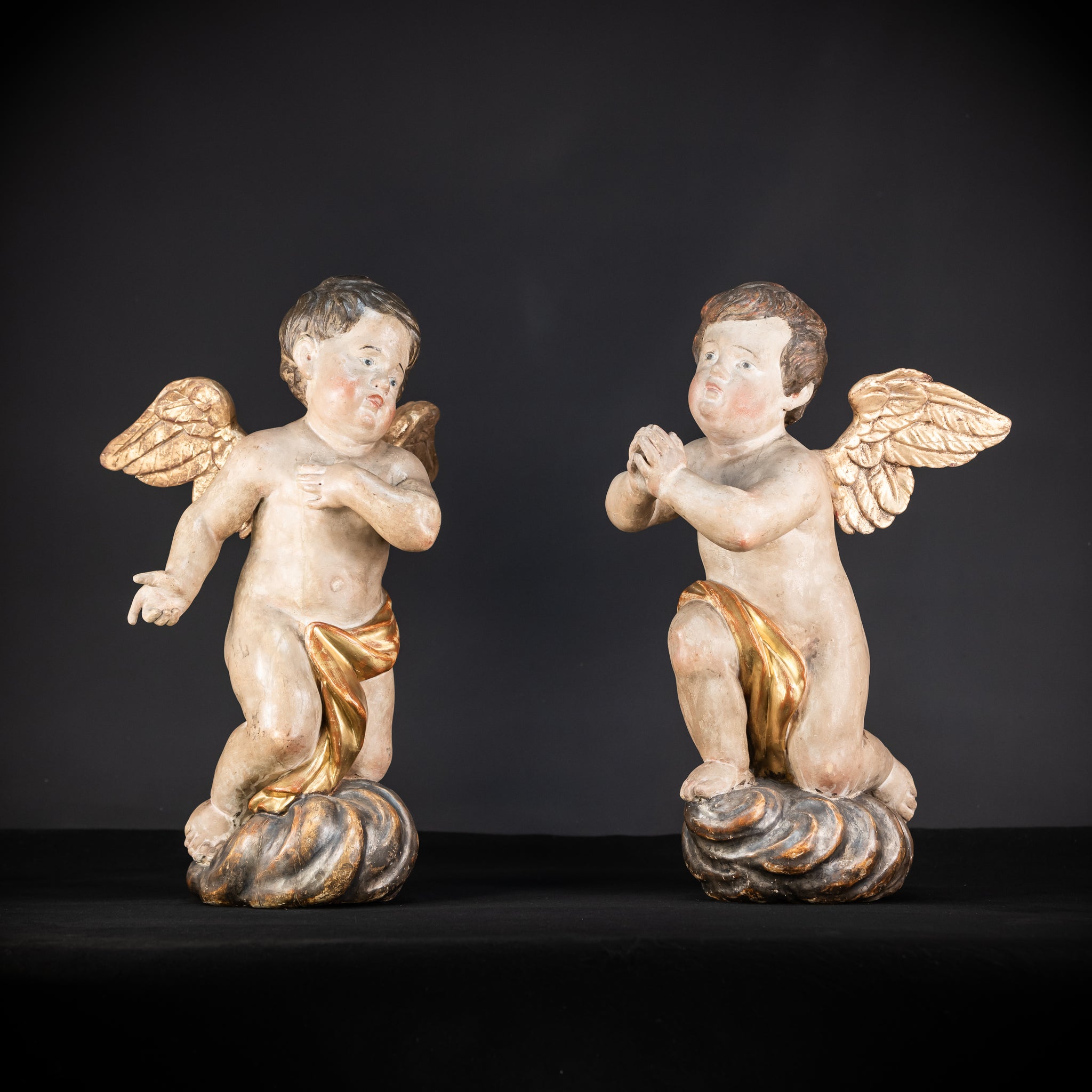 Pair of Angel Statues | 1700s Antique | 22" / 56 cm