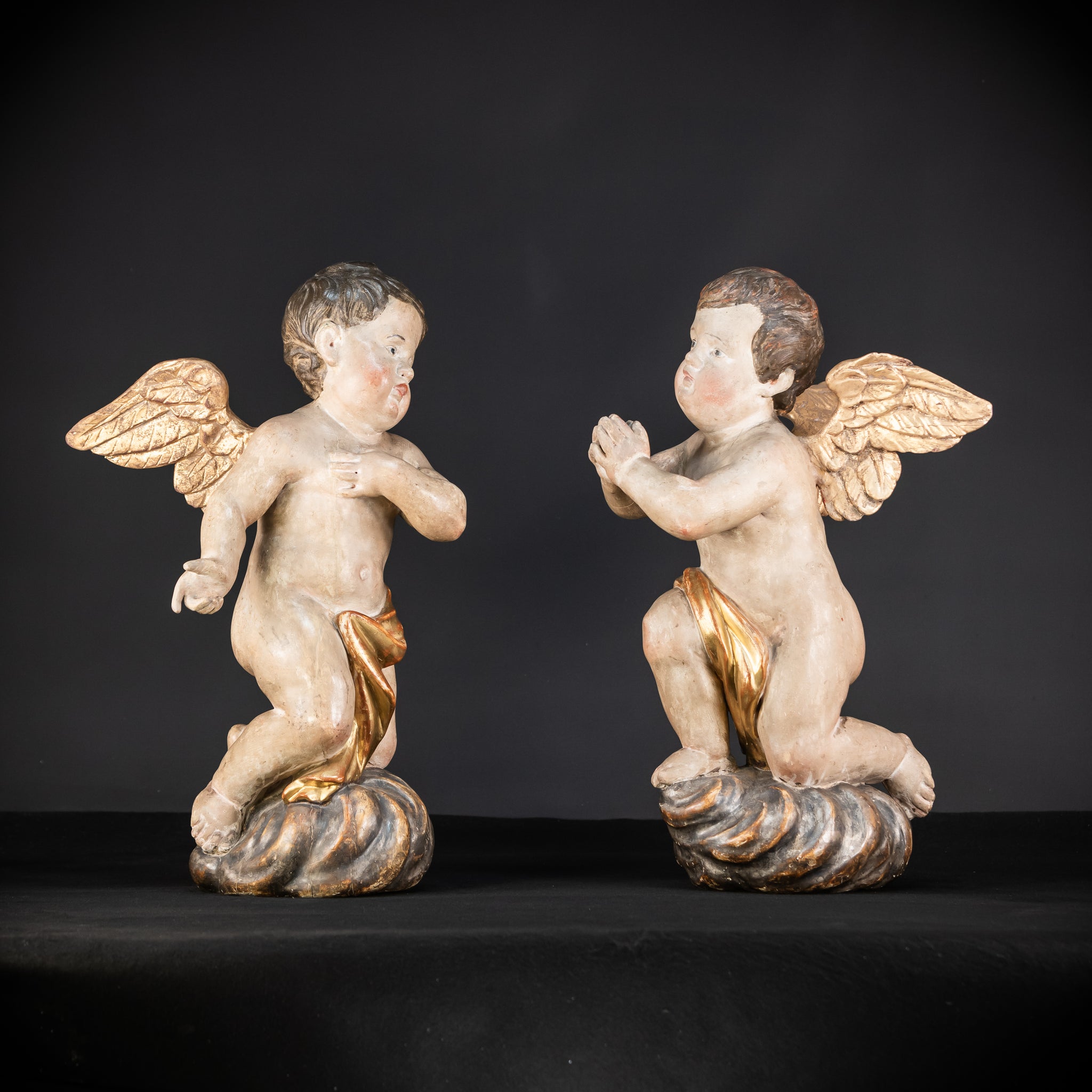 Pair of Angel Statues | 1700s Antique | 22" / 56 cm