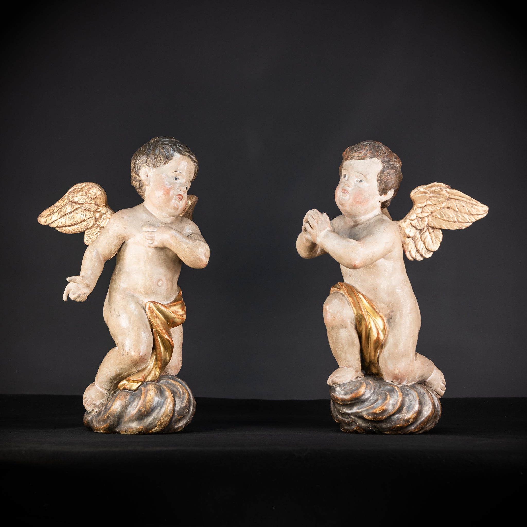 Pair of Angel Statues | 1700s Antique | 22" / 56 cm