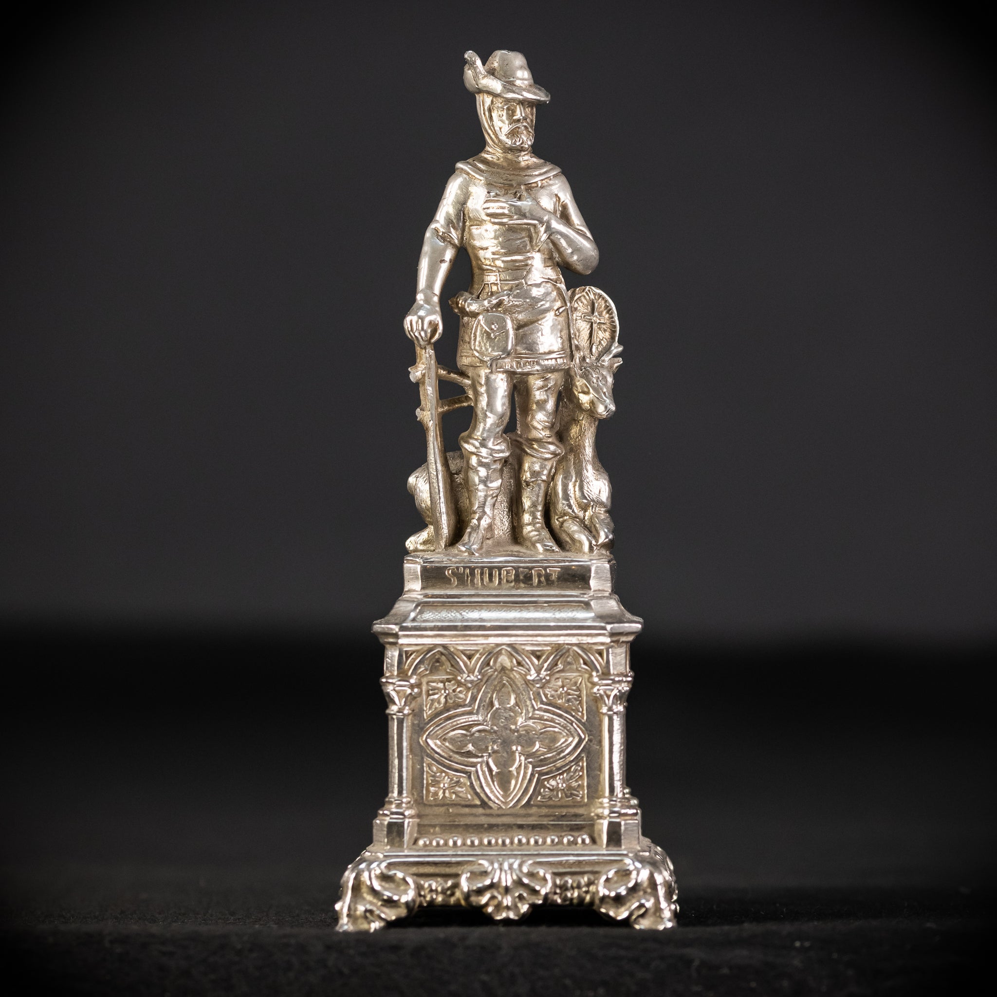 St Hubert Silvered Metal | Early 1900s Antique | 6.7” / 17 cm