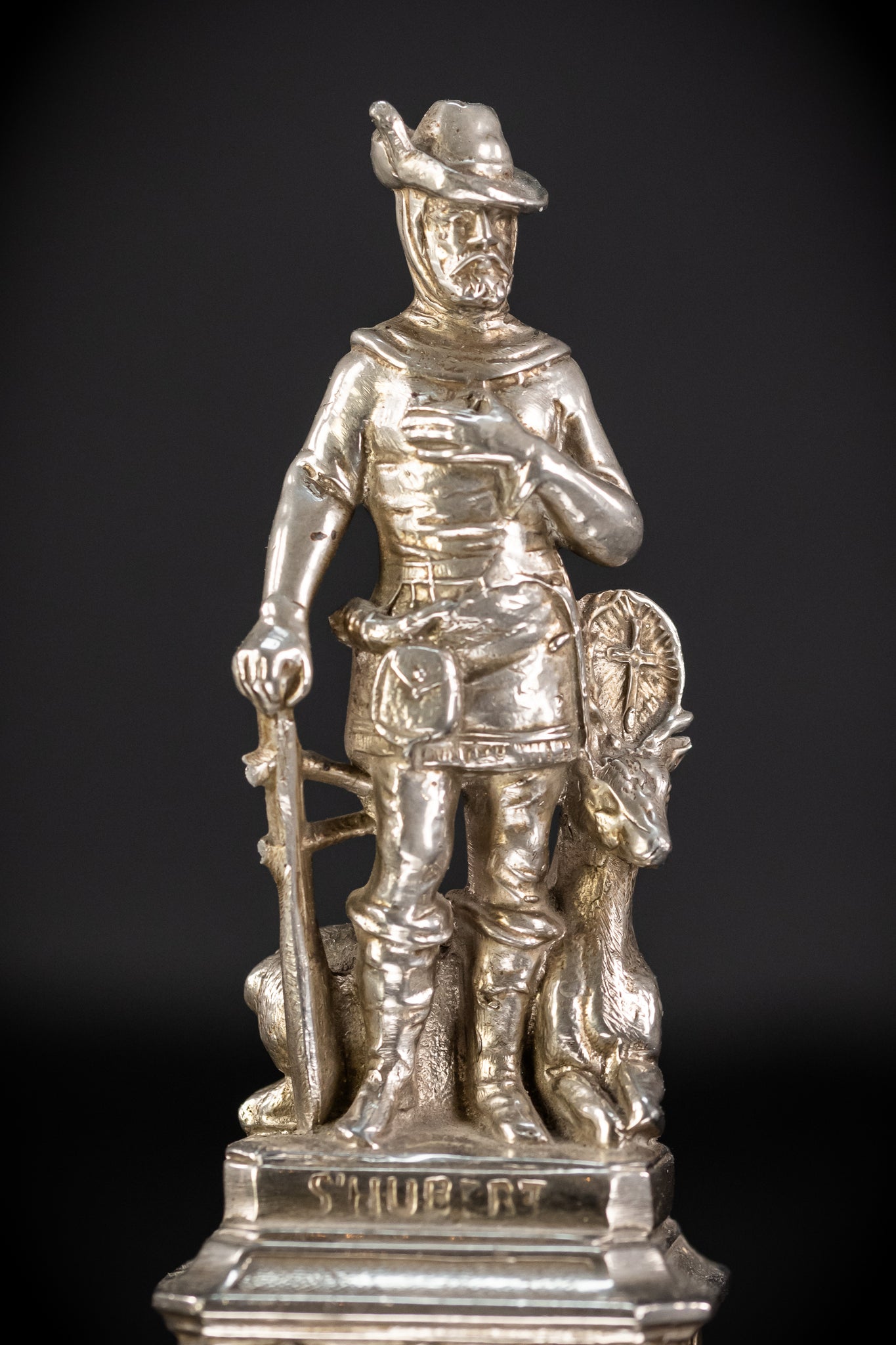 St Hubert Silvered Metal | Early 1900s Antique | 6.7” / 17 cm