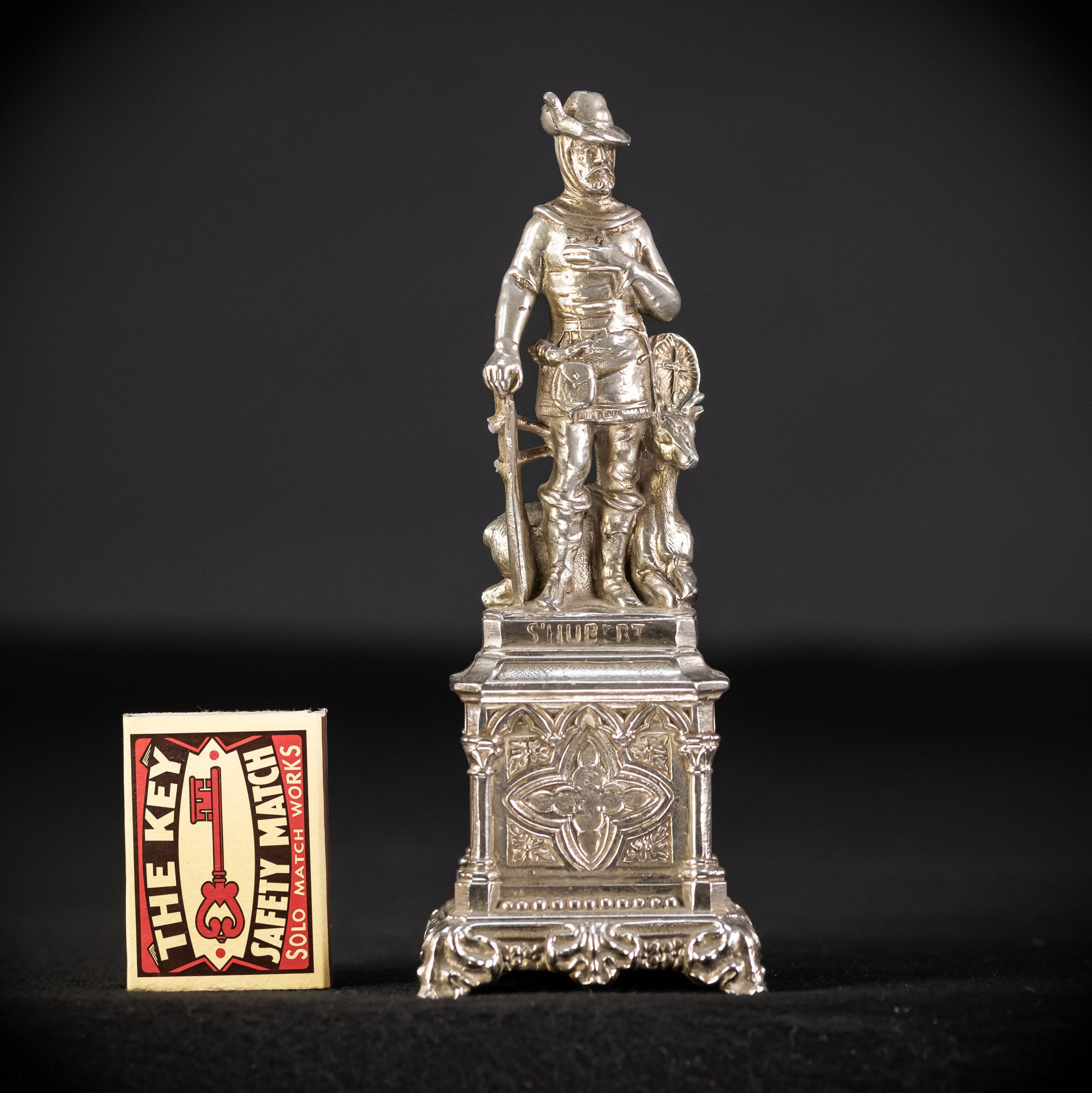 St Hubert Silvered Metal | Early 1900s Antique | 6.7” / 17 cm