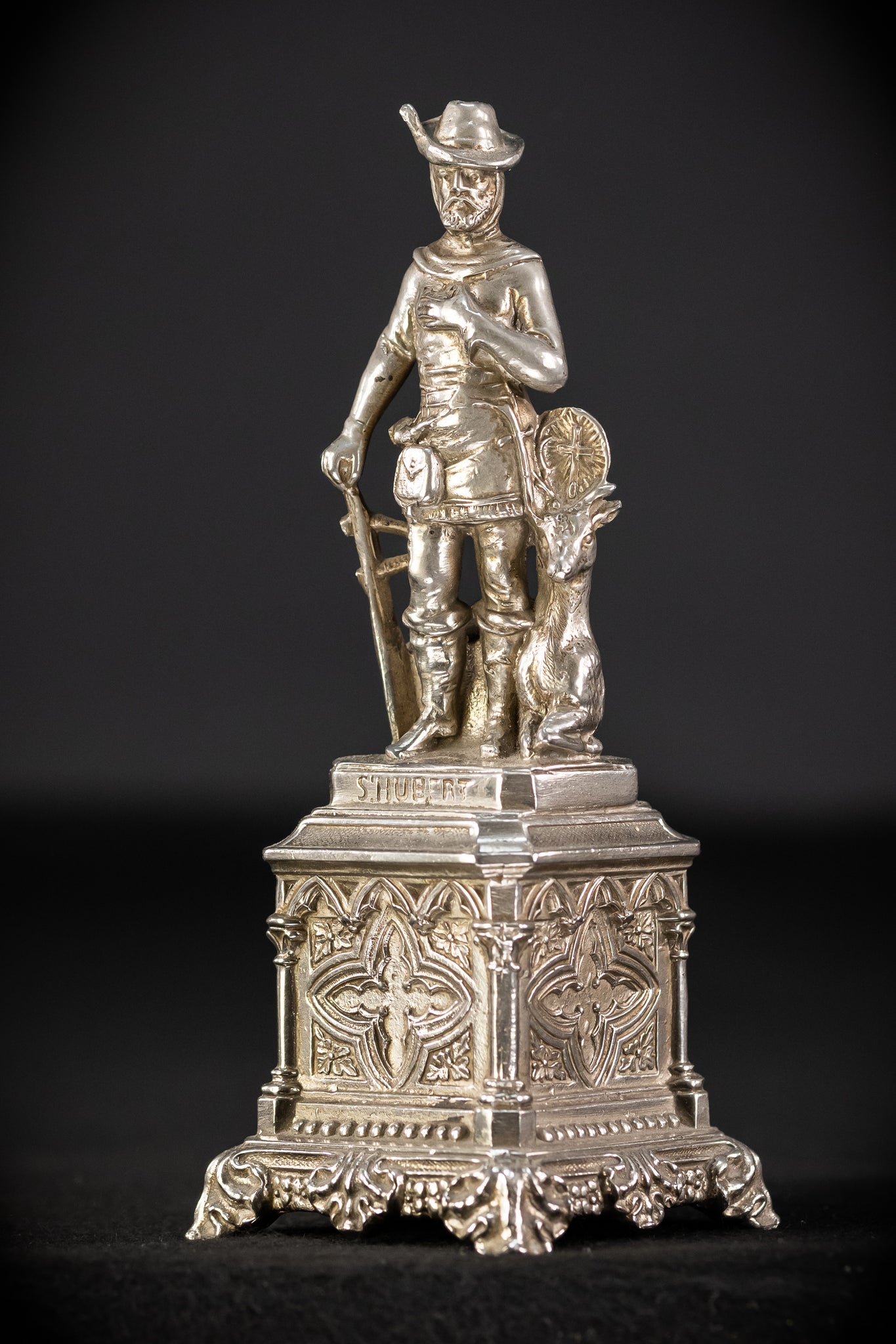 St Hubert Silvered Metal | Early 1900s Antique | 6.7” / 17 cm