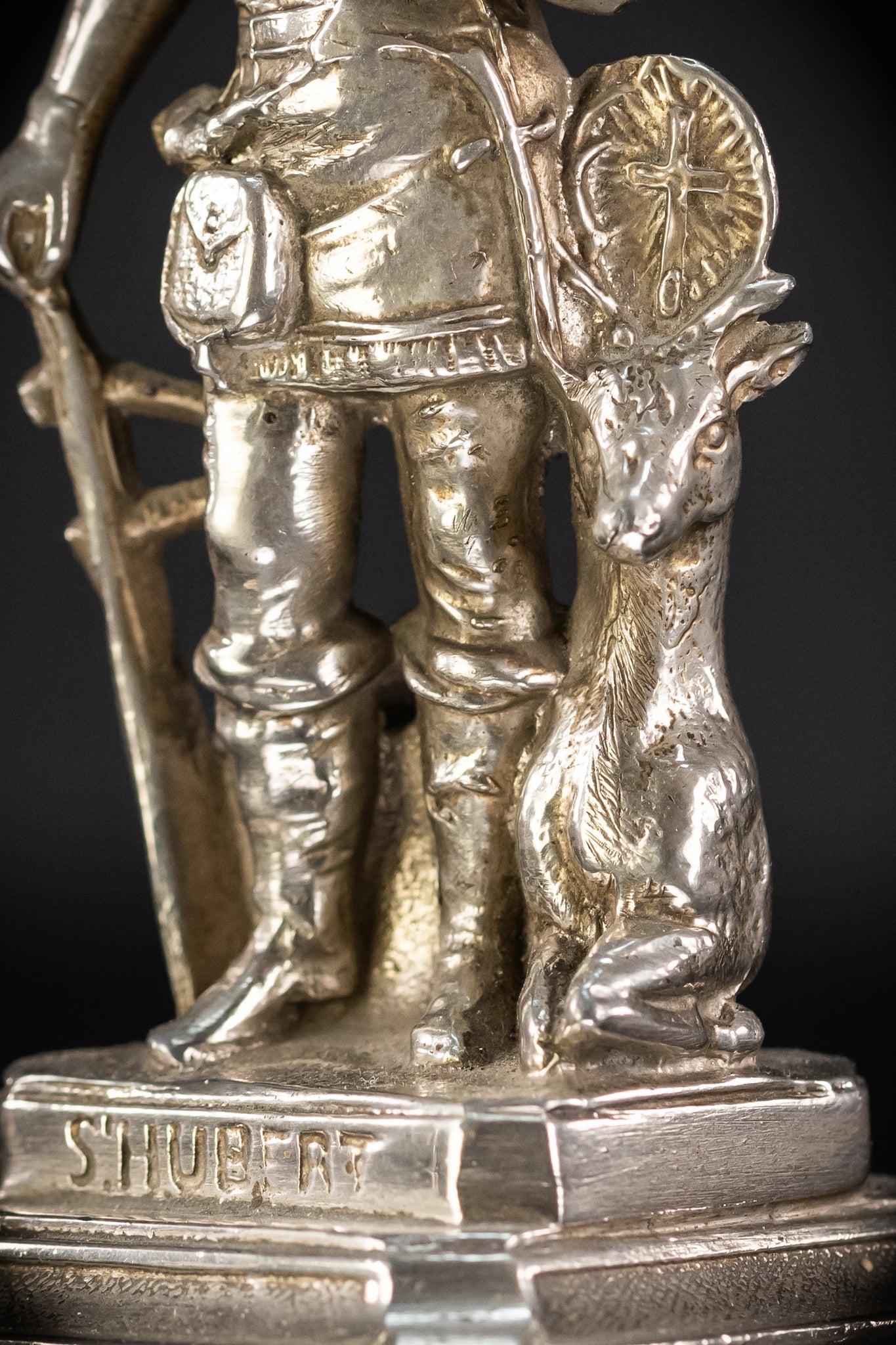 St Hubert Silvered Metal | Early 1900s Antique | 6.7” / 17 cm
