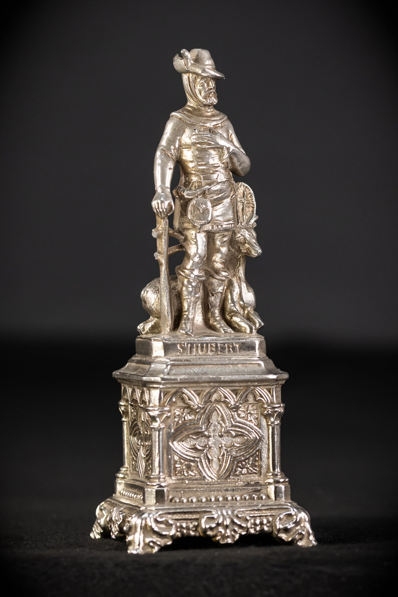 St Hubert Silvered Metal | Early 1900s Antique | 6.7” / 17 cm